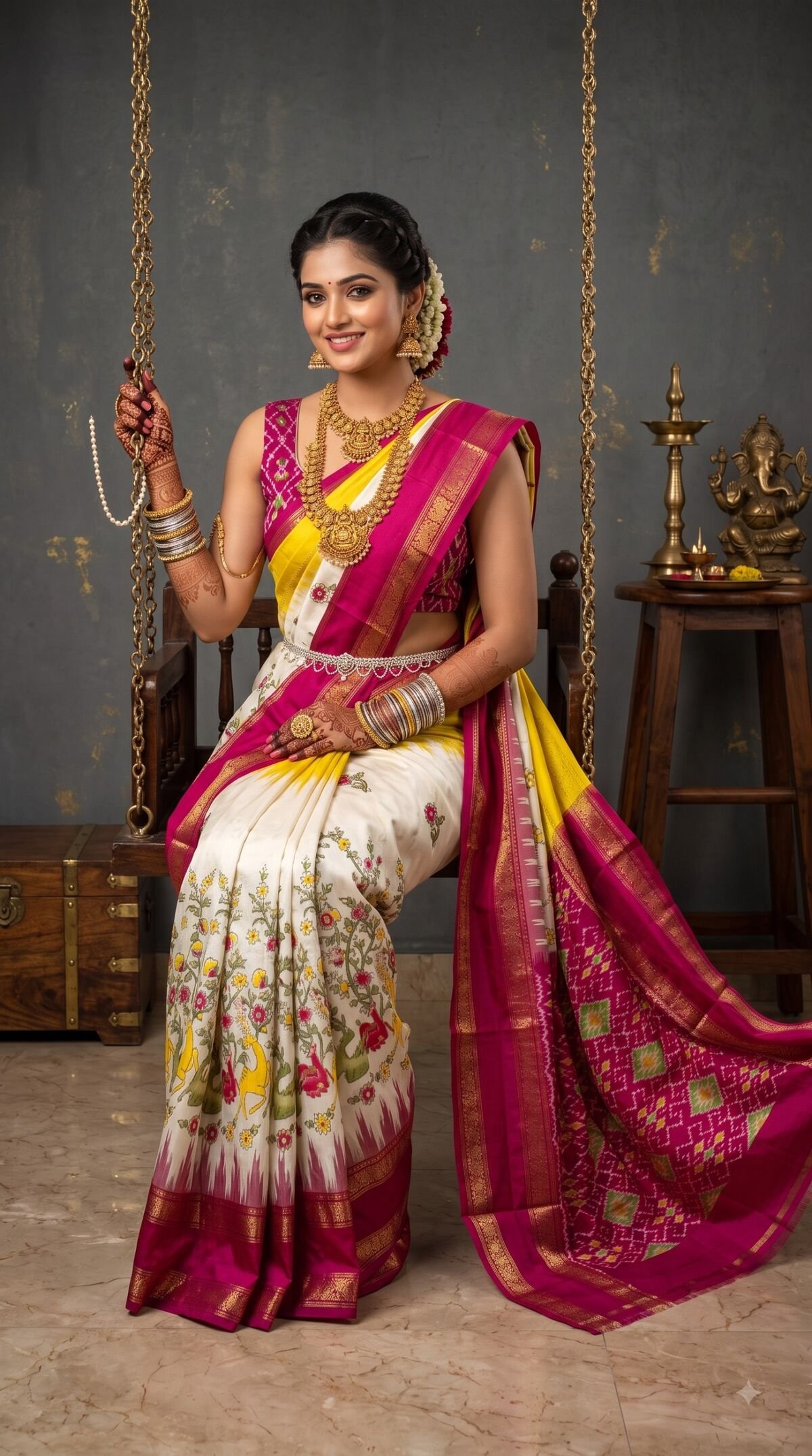 Ikat Print Saree - PANHG17-IPRSIZSCD-01