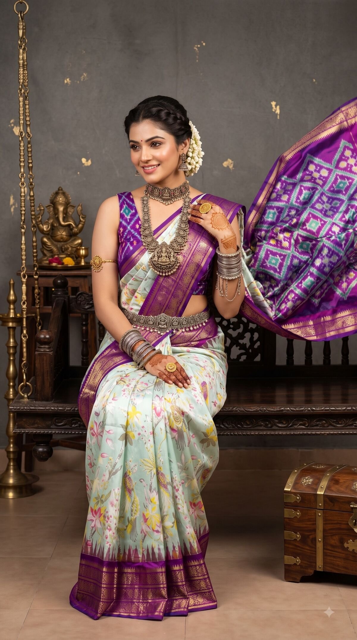 Ikat Print Saree - PANHG17-IPRSIZSCD-03