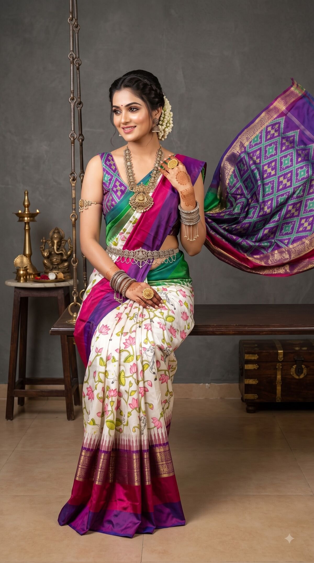 Ikat Print Saree - PANHG17-IPRSIZSCD-09