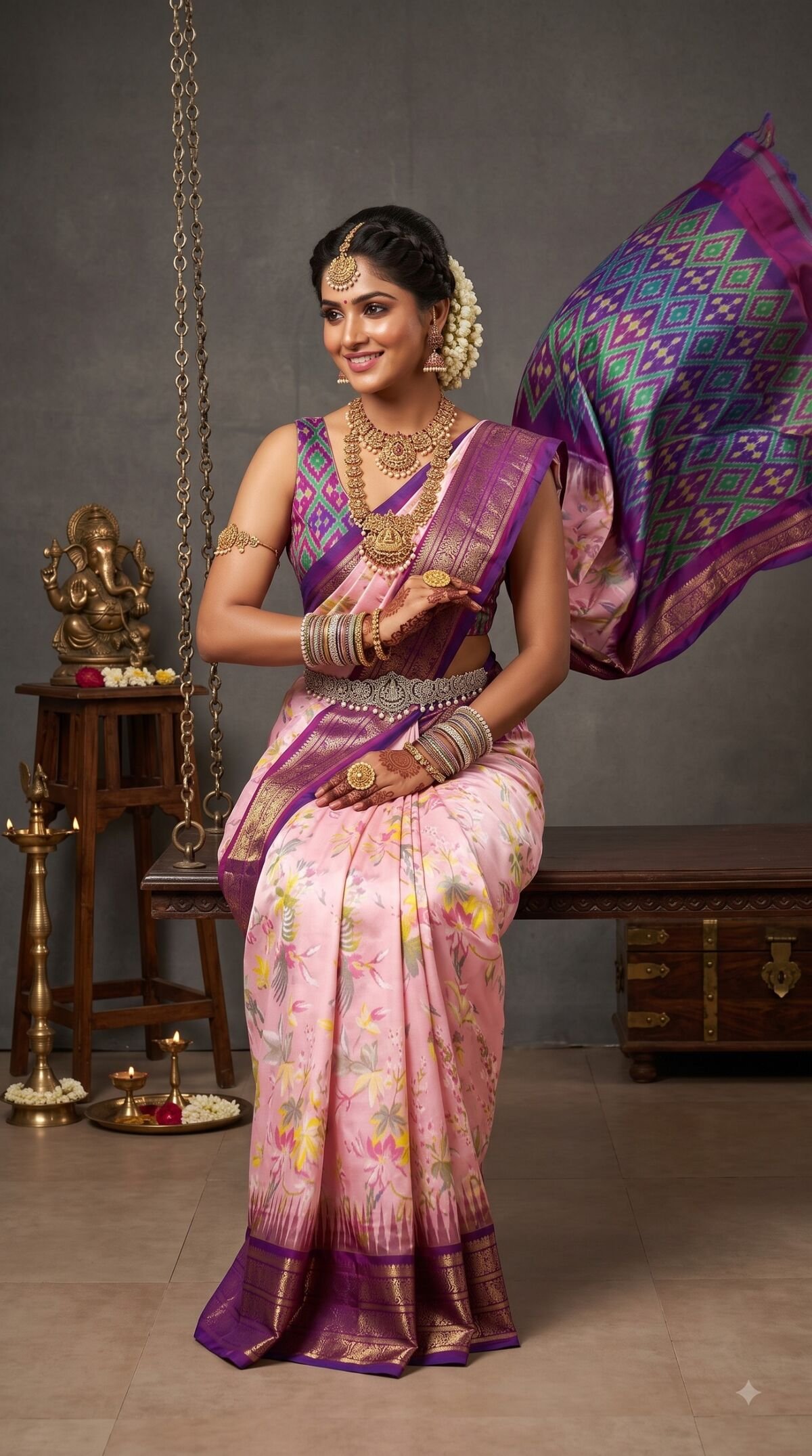 Ikat Print Saree - PANHG17-IPRSIZSCD-15