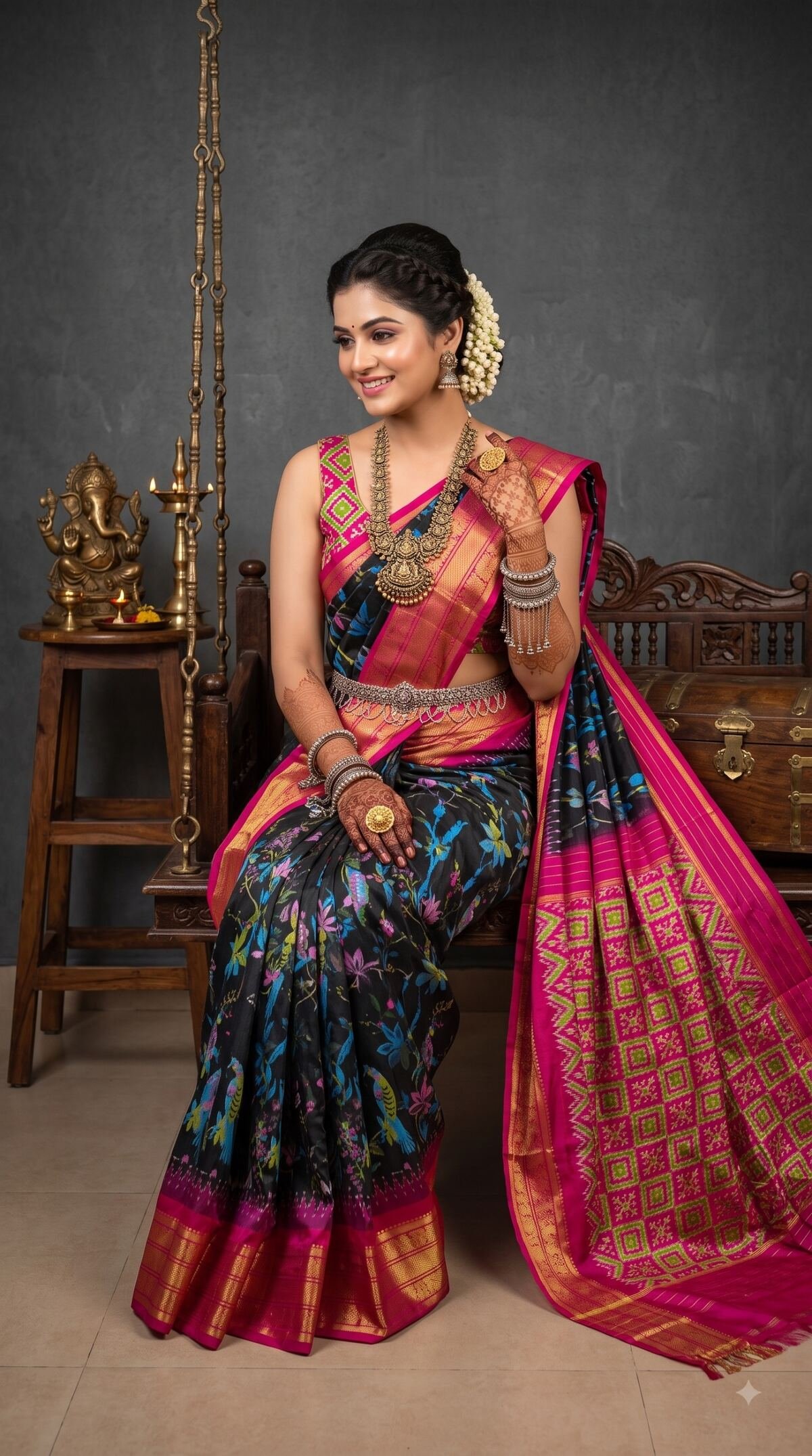 Ikat Print Saree - PANHG23-IPRSIZSDC-04