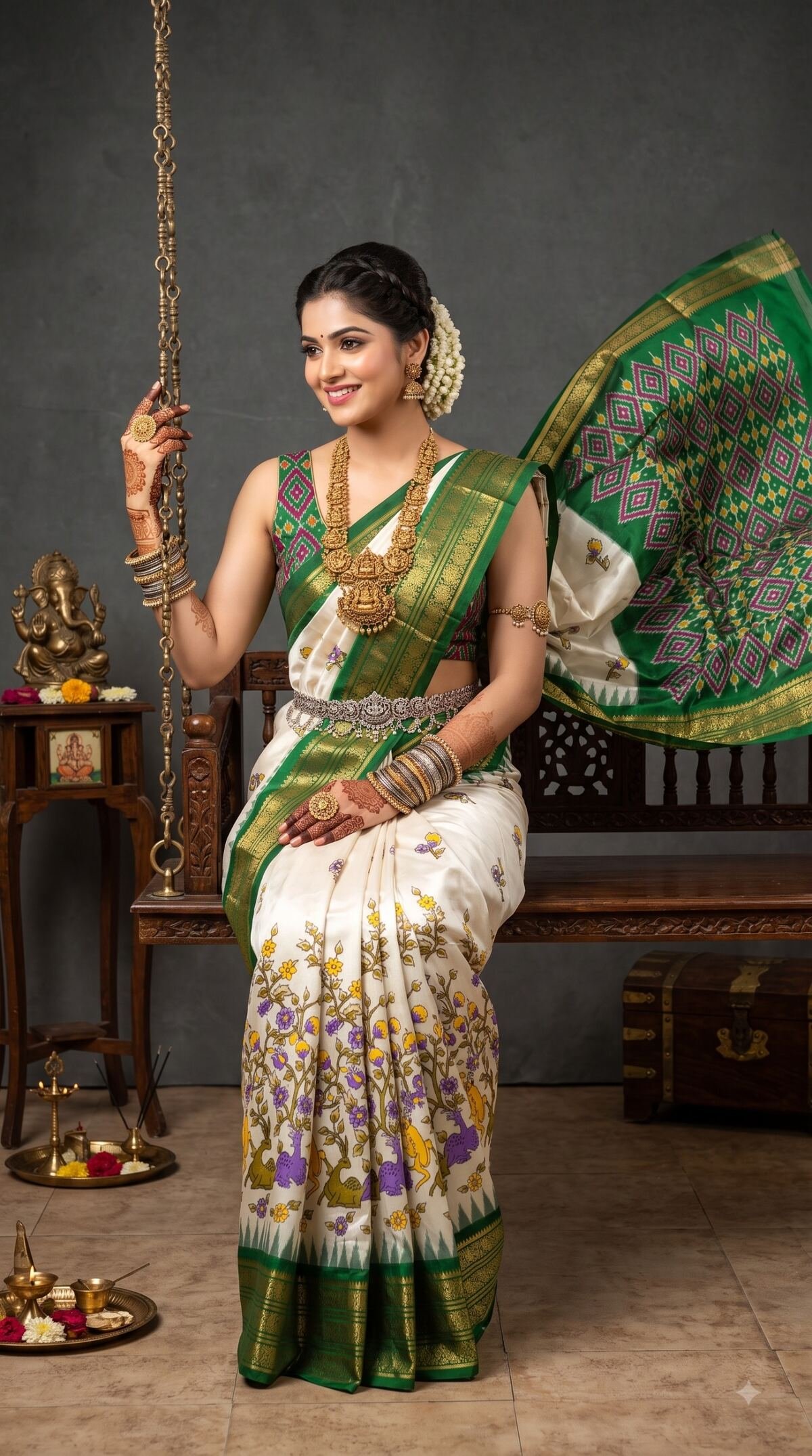 Ikat Print Saree - PANHG23-IPRSIZSDC-07