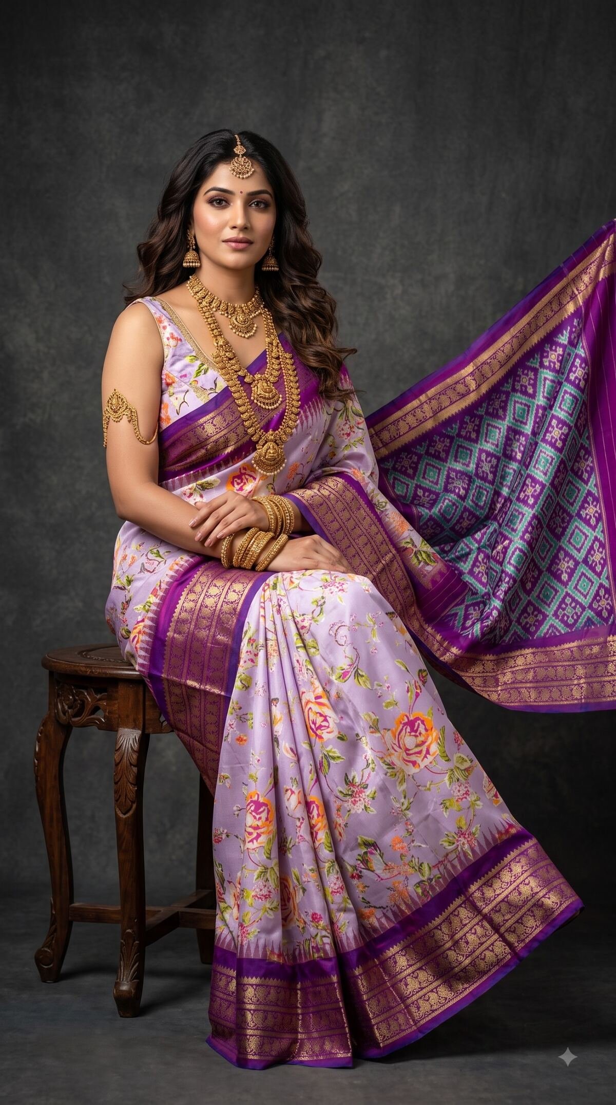 Ikat Print Saree - PANHG23-IPRSIZSDC-08