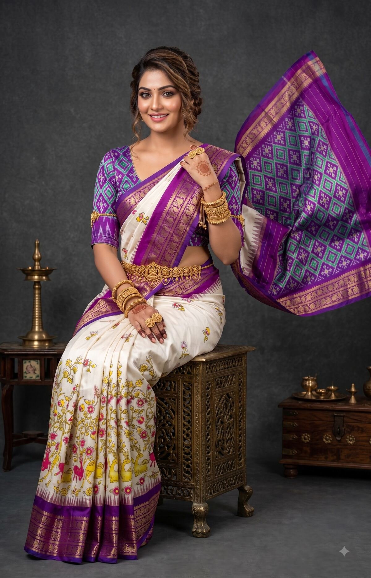 Ikat Print Saree - PANHG23-IPRSIZSDC-10