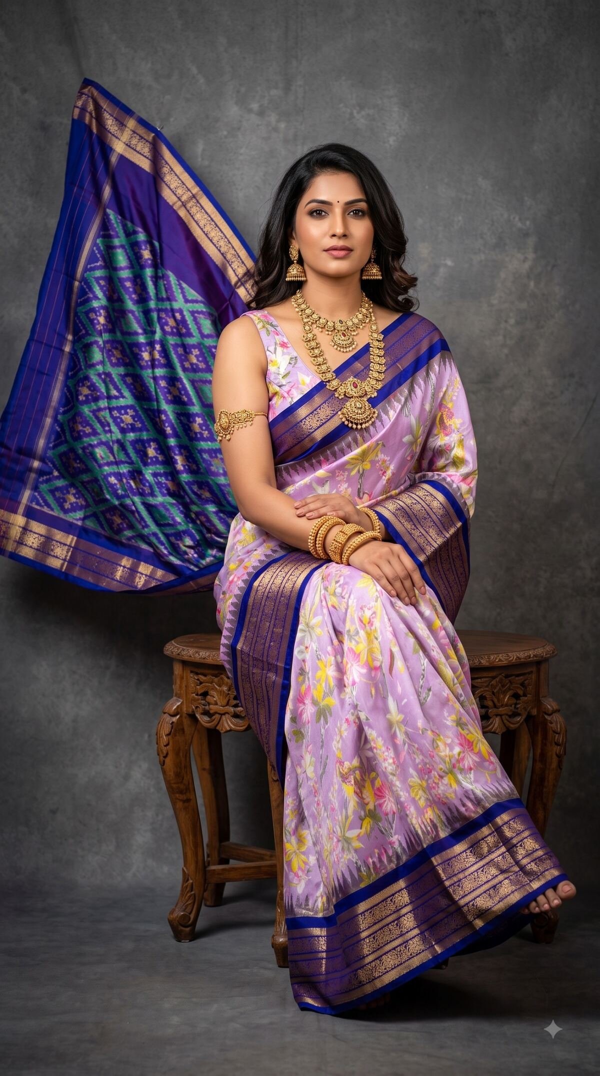 Ikat Print Saree - PANHG23-IPRSIZSDC-12