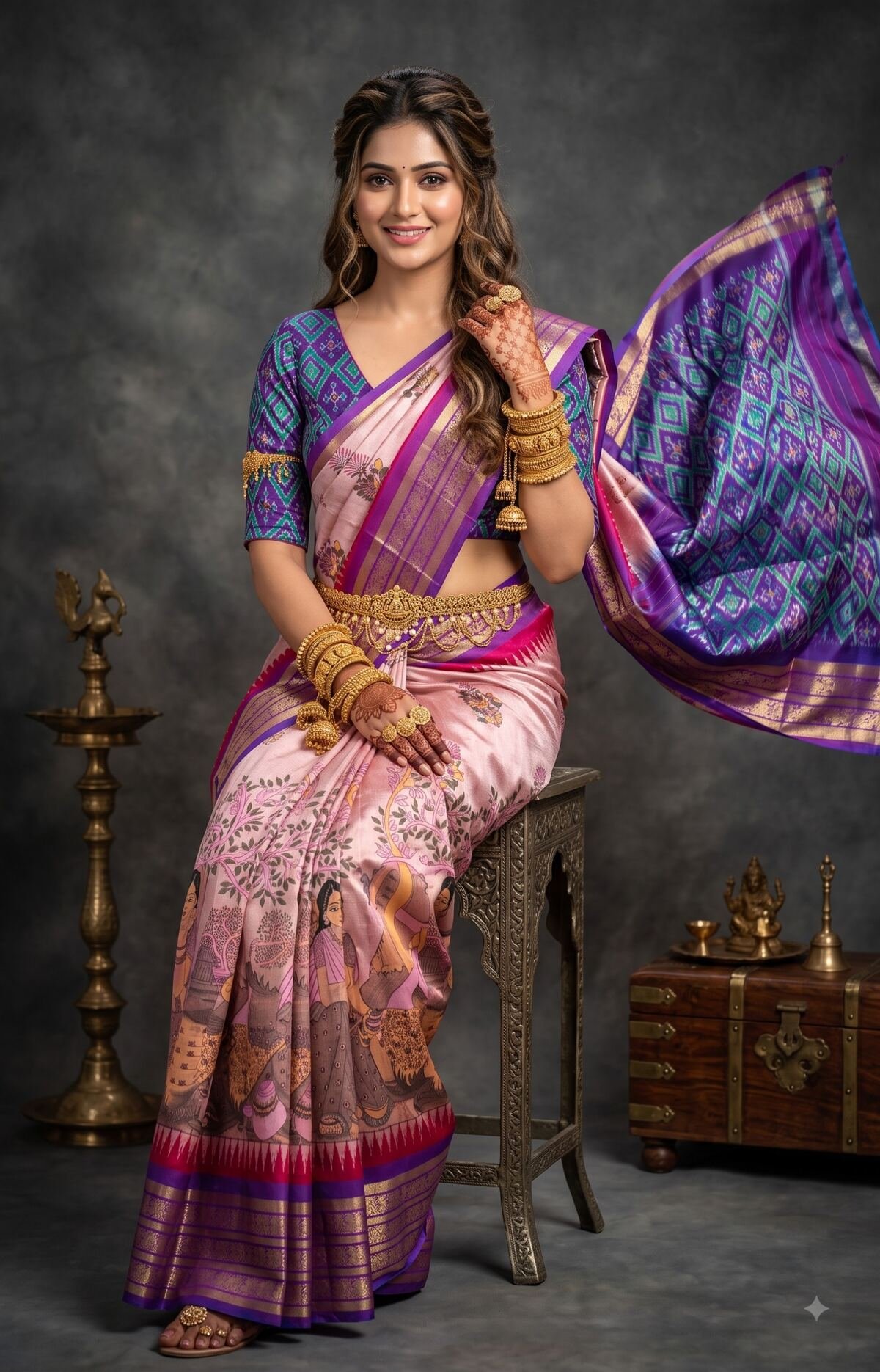 Ikat Print Saree - PANHG23-IPRSIZSDC-13