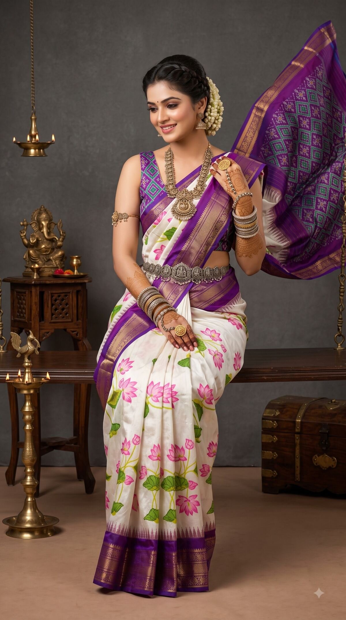 Ikat Print Saree - PANHG23-IPRSIZSDC-16