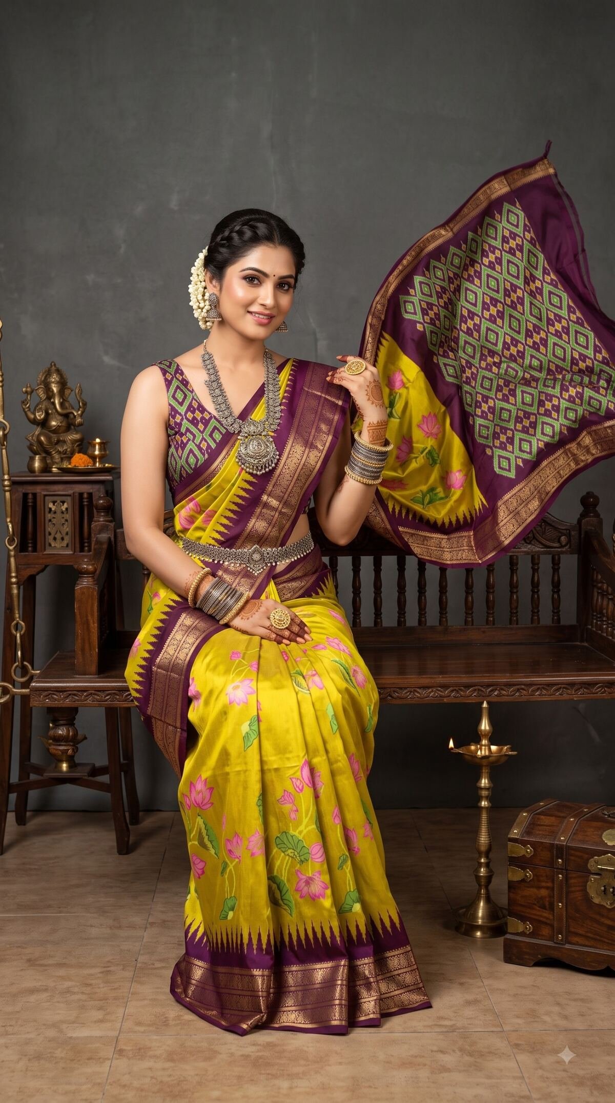 Ikat Print Saree - PANHG23-IPRSIZSDC-17
