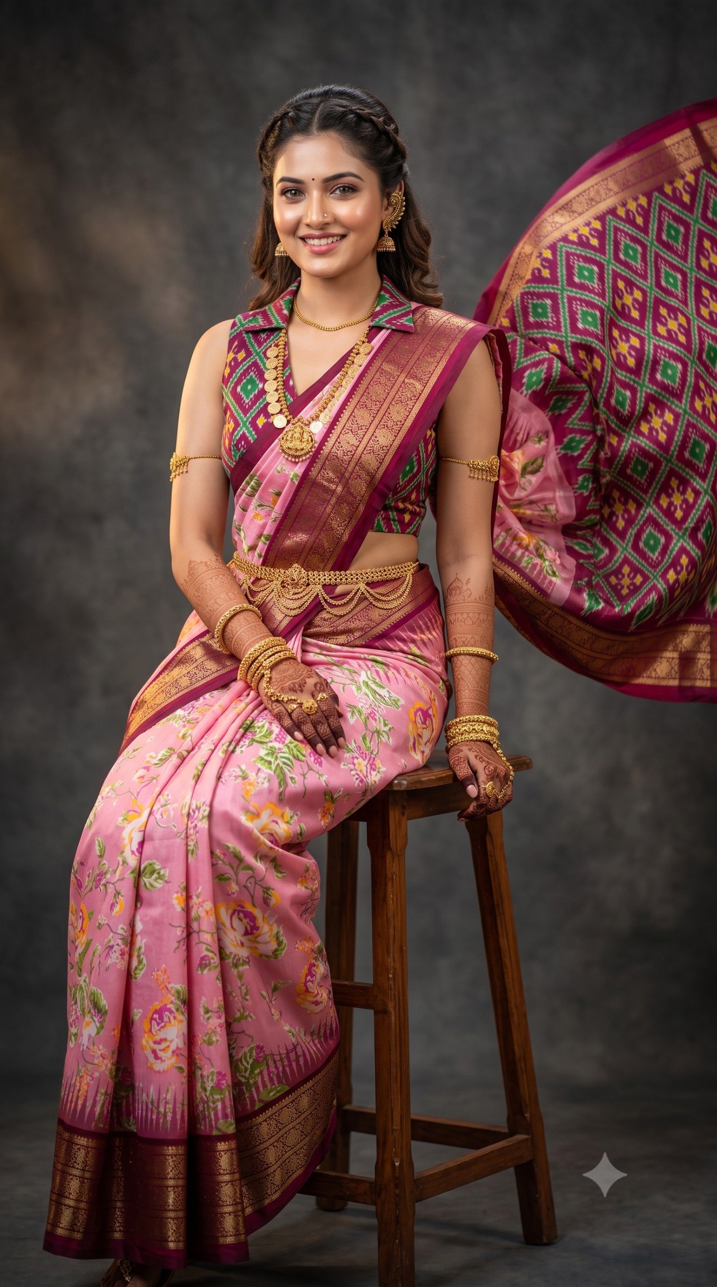 Ikat Print Saree - PANHG26-IPRSIZSDC-01