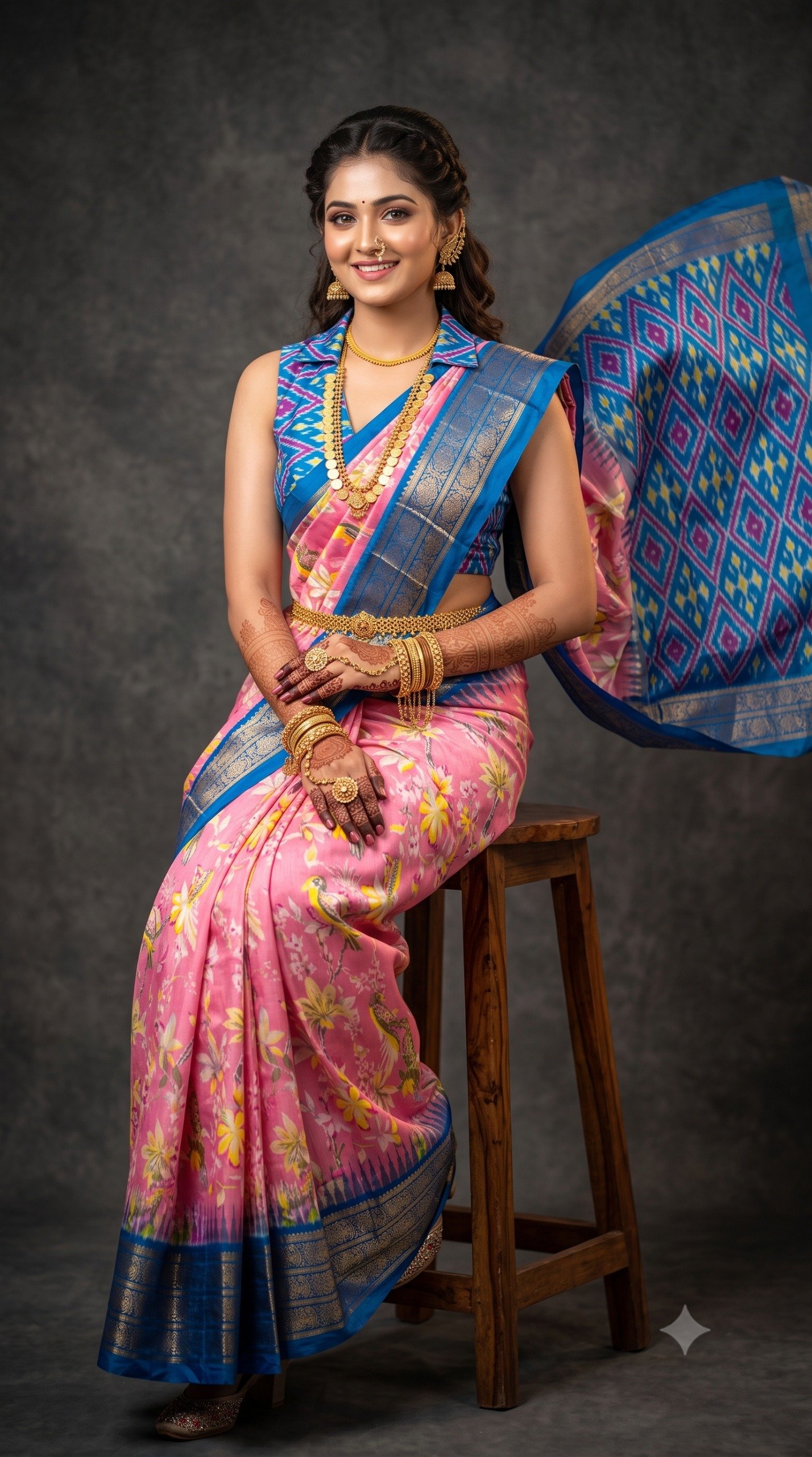 Ikat Print Saree - PANHG26-IPRSIZSDC-02