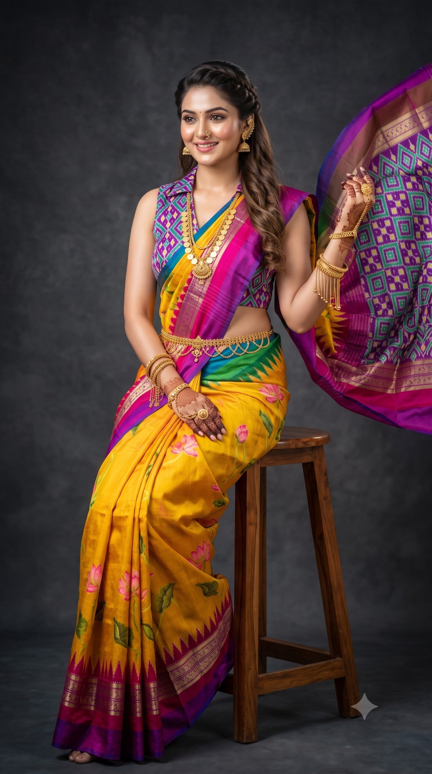 Ikat Print Saree - PANHG26-IPRSIZSDC-03