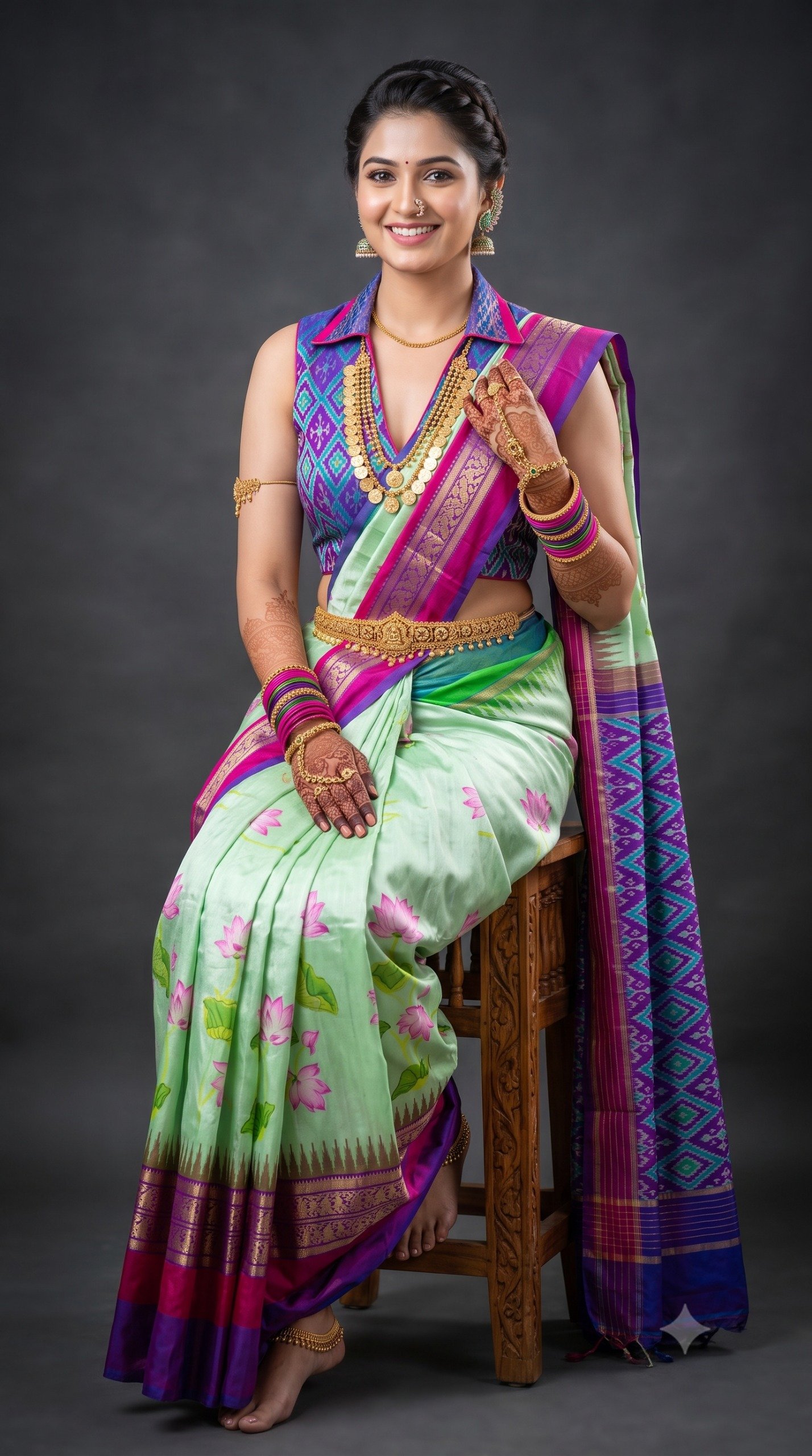 Ikat Print Saree - PANHG26-IPRSIZSDC-04