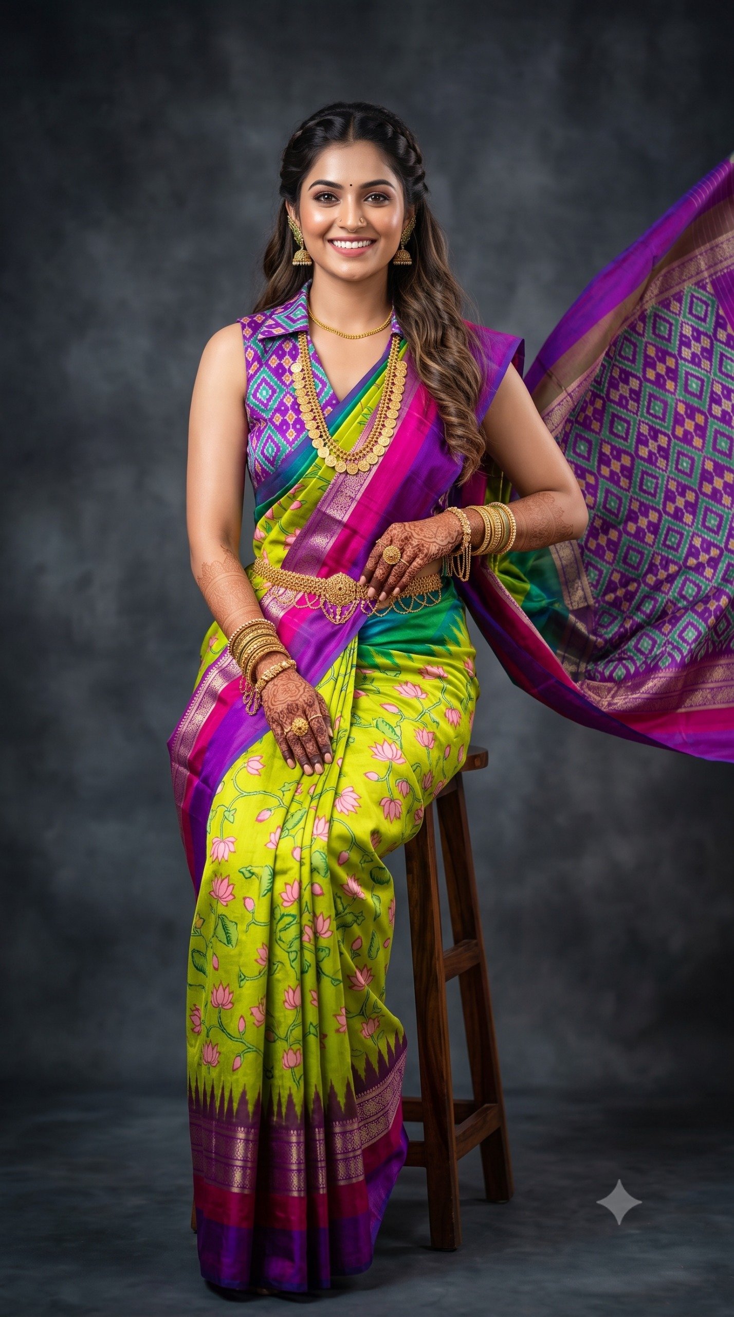 Ikat Print Saree - PANHG26-IPRSIZSDC-05