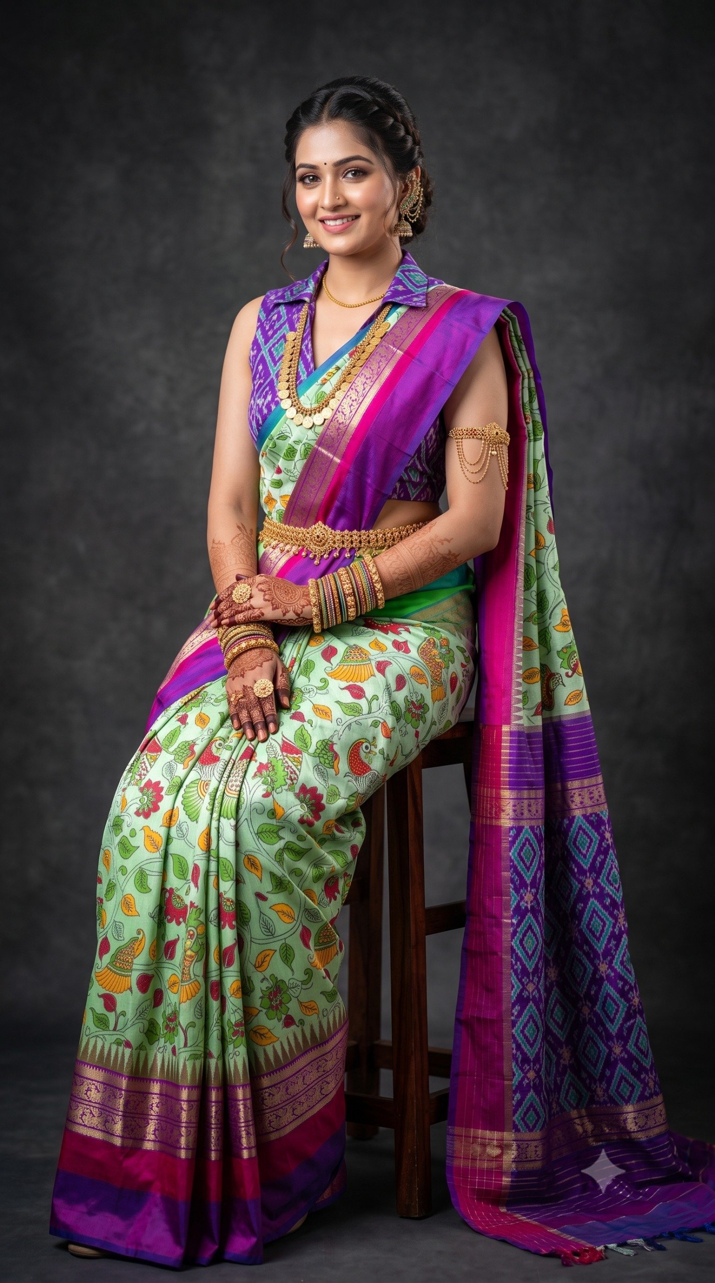 Ikat Print Saree - PANHG26-IPRSIZSDC-06