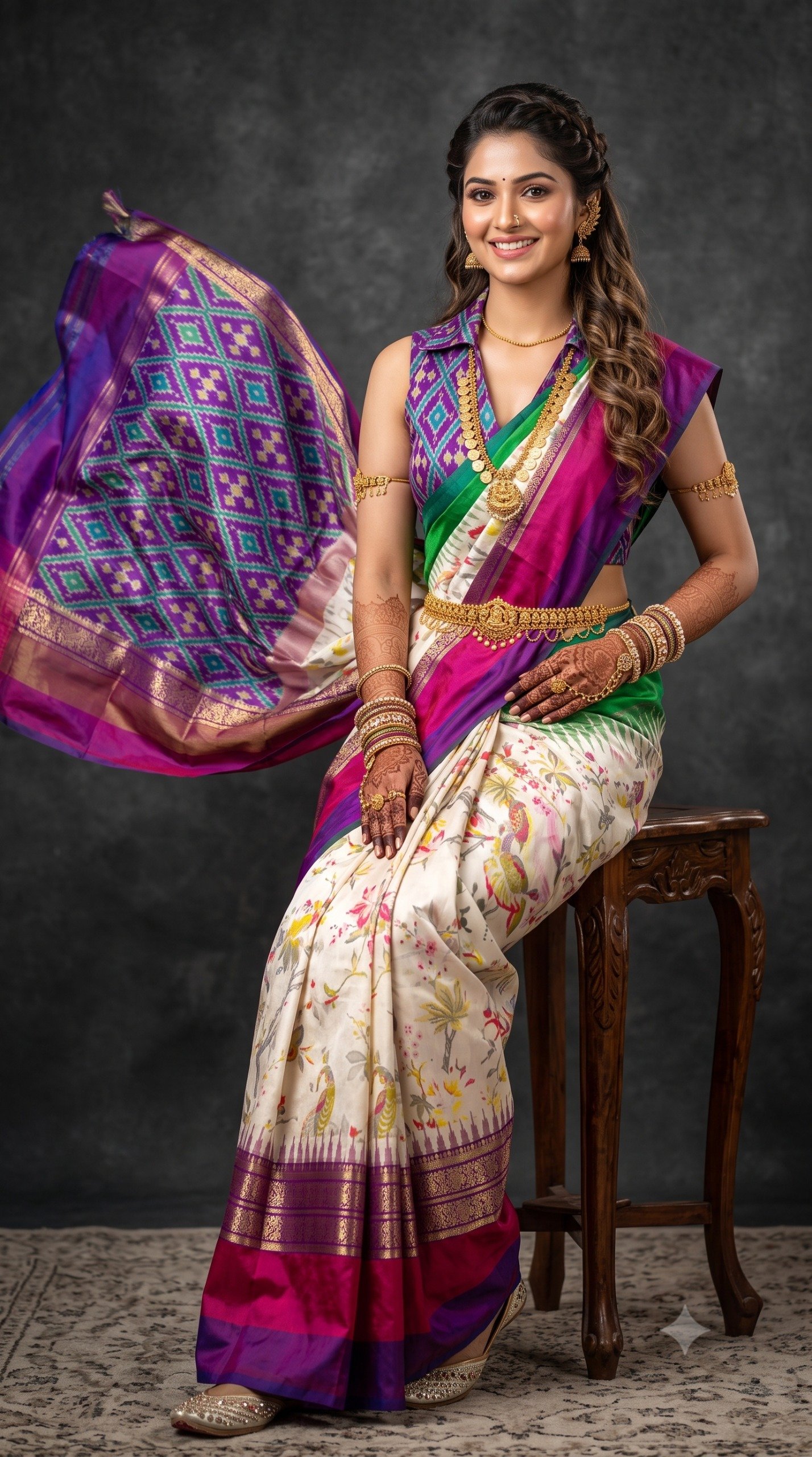 Ikat Print Saree - PANHG26-IPRSIZSDC-07