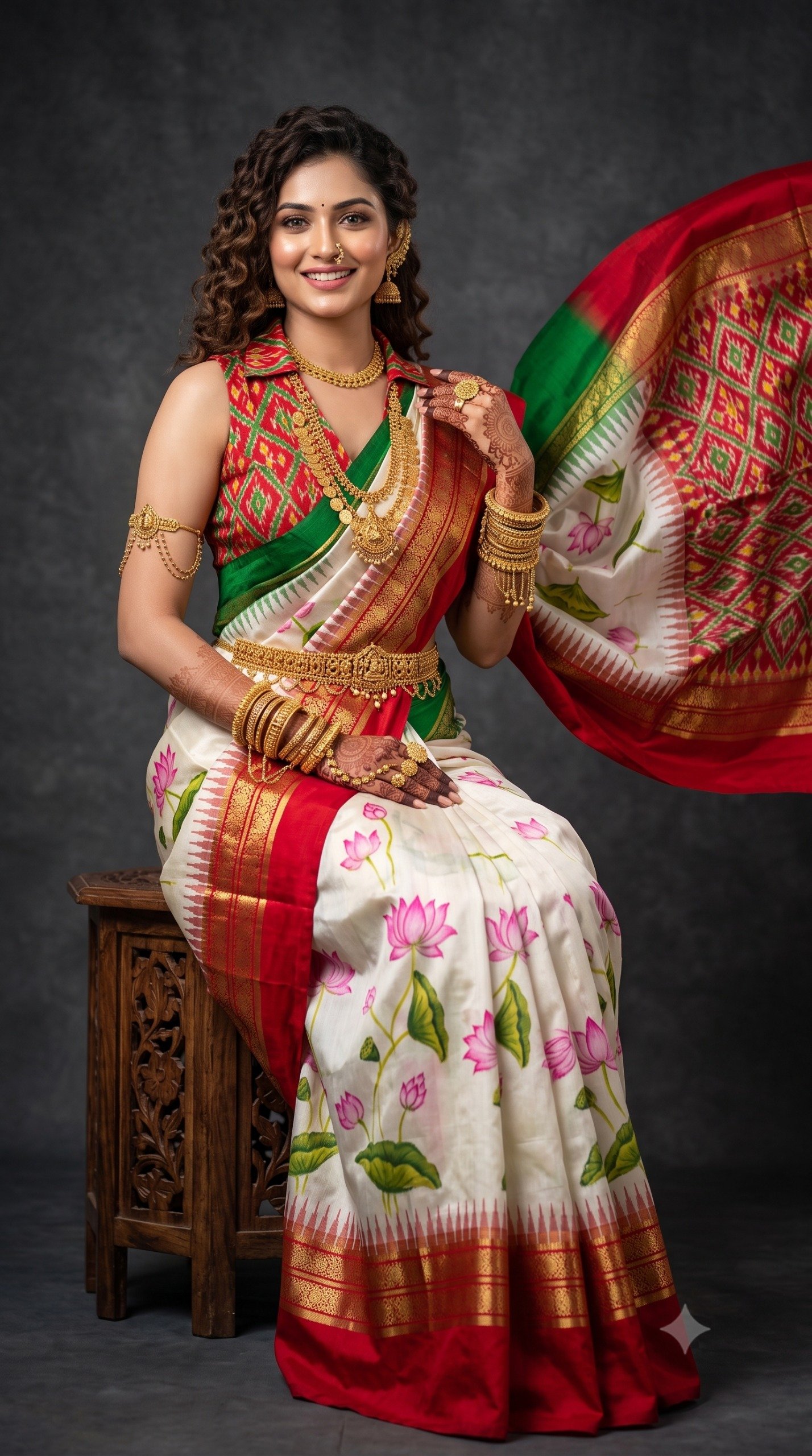 Ikat Print Saree - PANHG26-IPRSIZSDC-08