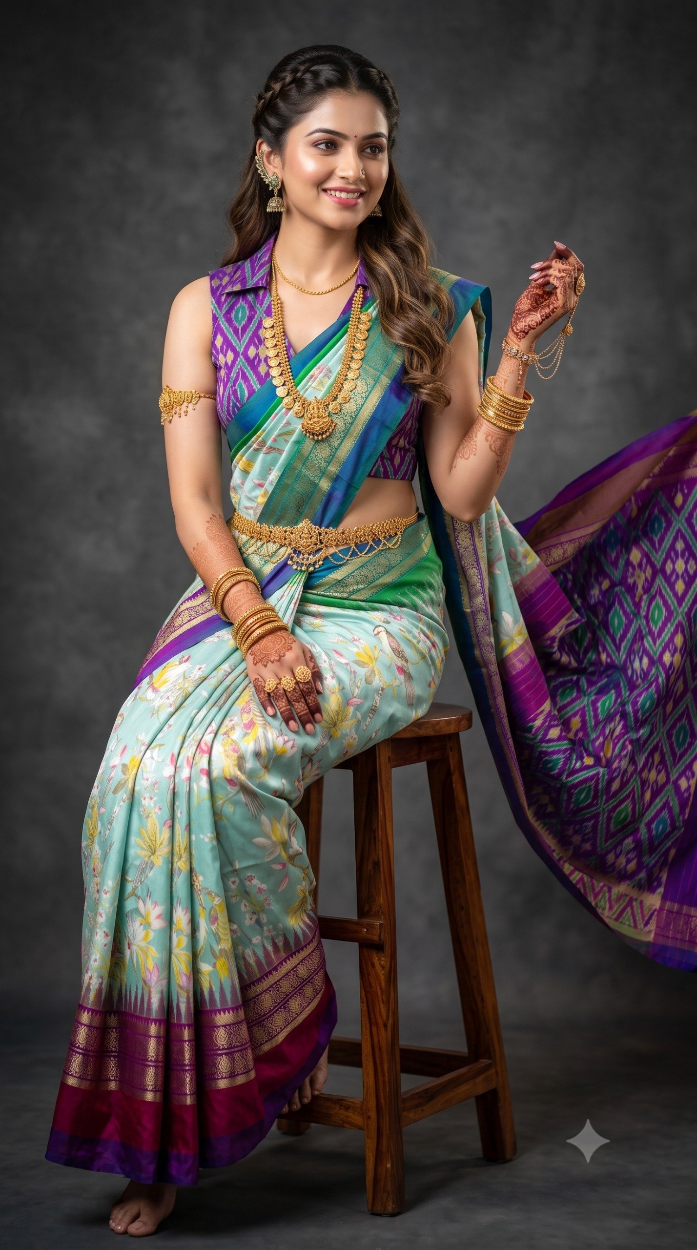 Ikat Print Saree - PANHG26-IPRSIZSDC-09