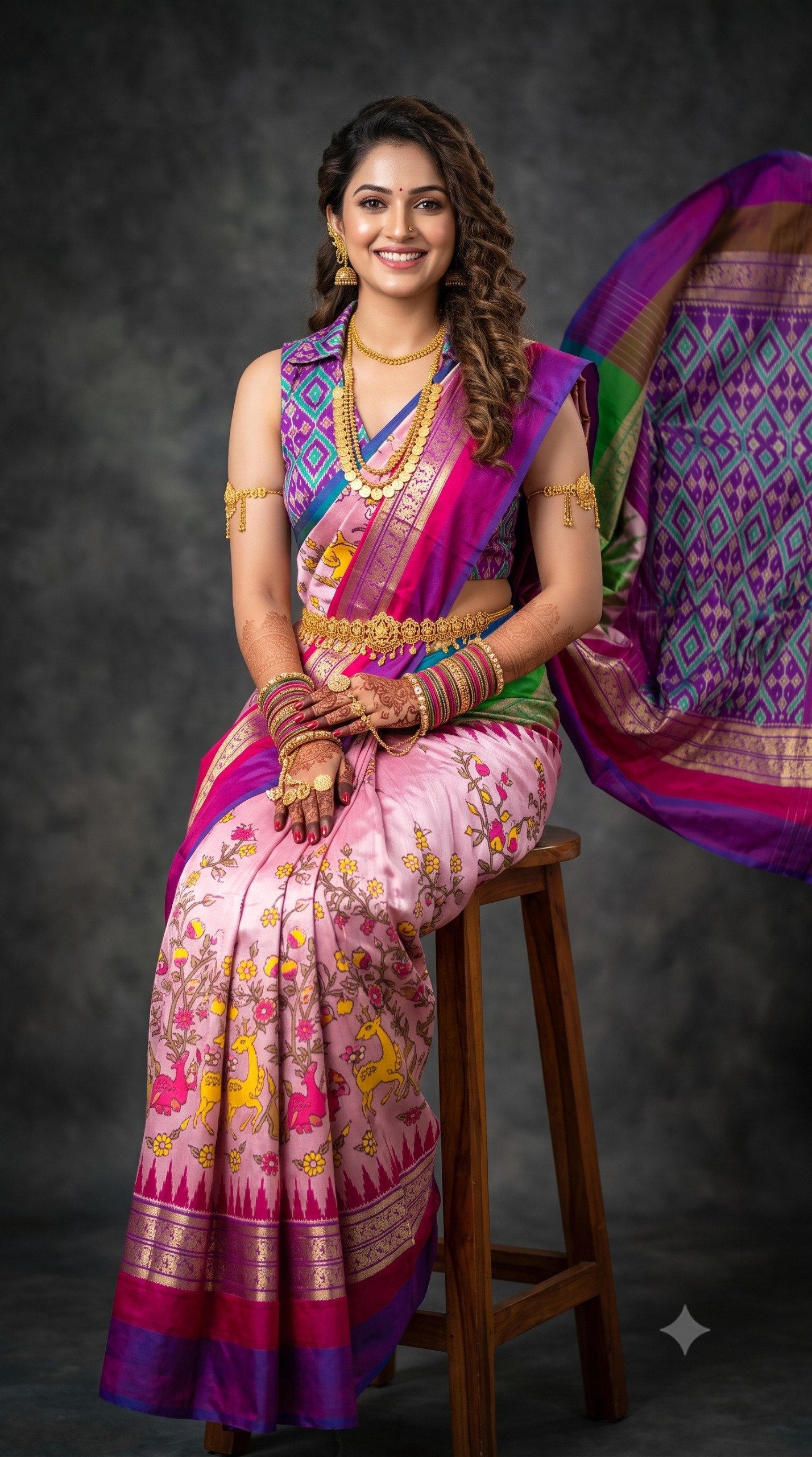 Ikat Print Saree - PANHG26-IPRSIZSDC-10