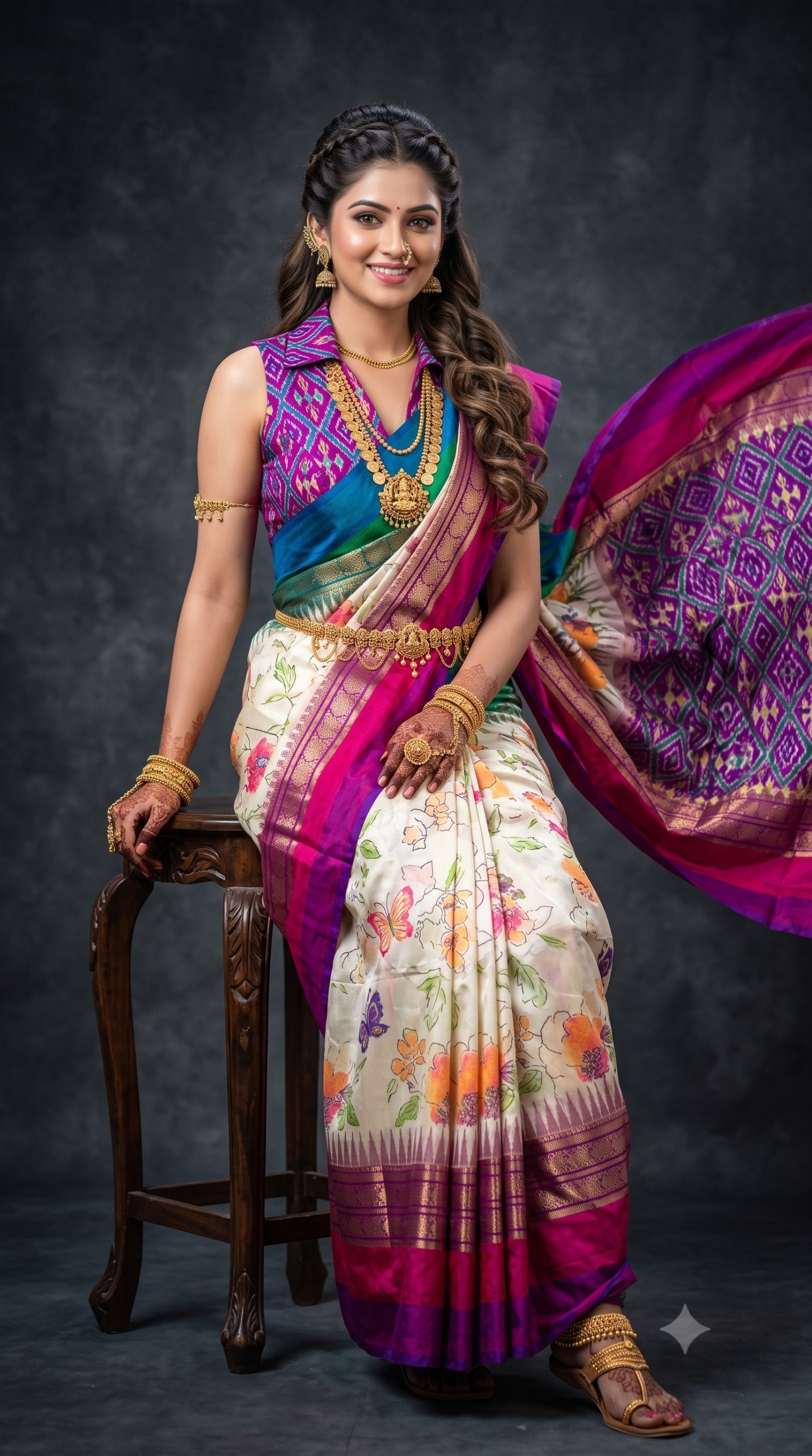 Ikat Print Saree - PANHG26-IPRSIZSDC-11