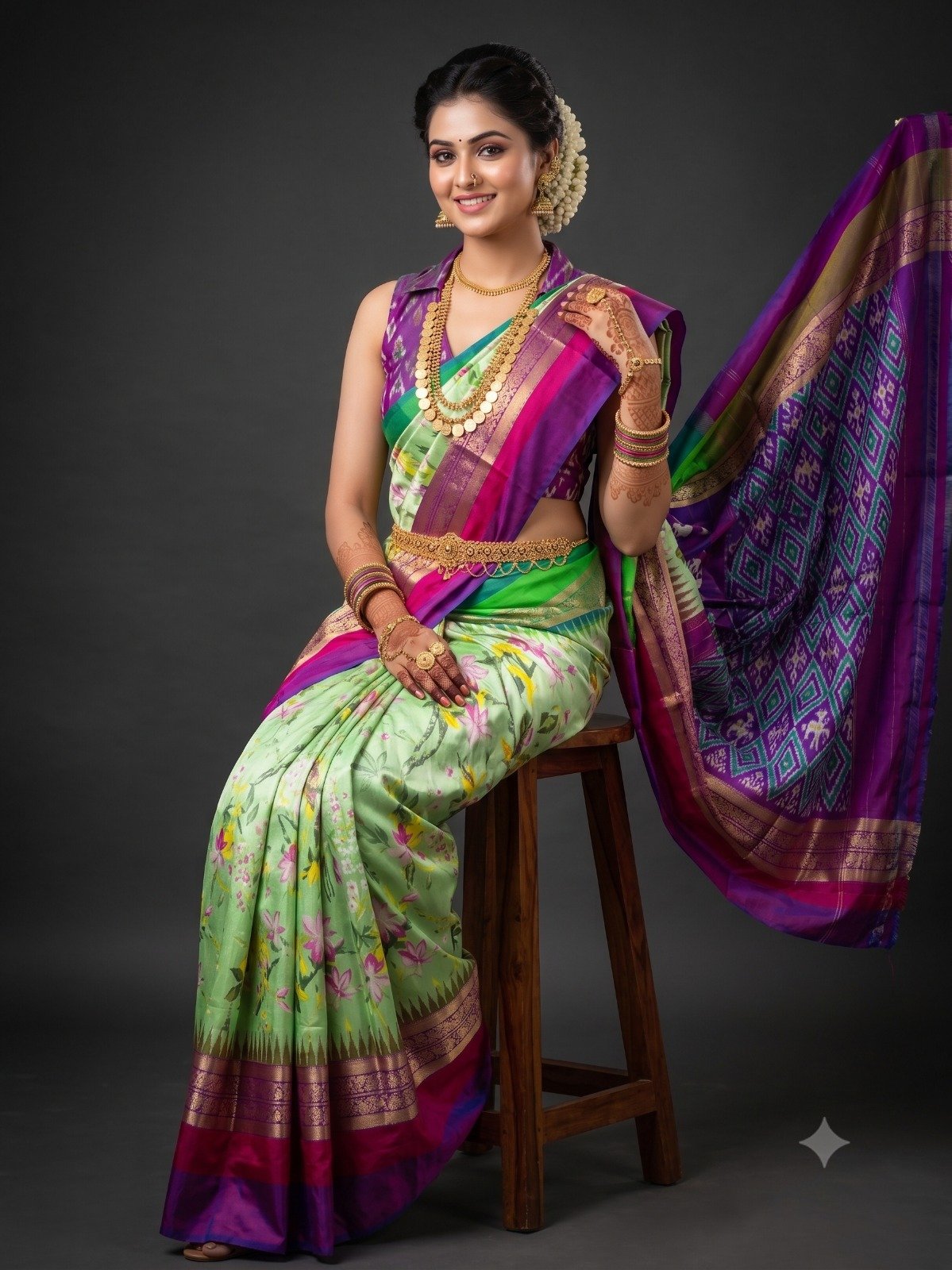 Ikat Print Saree - PANHG26-IPRSIZSDC-12