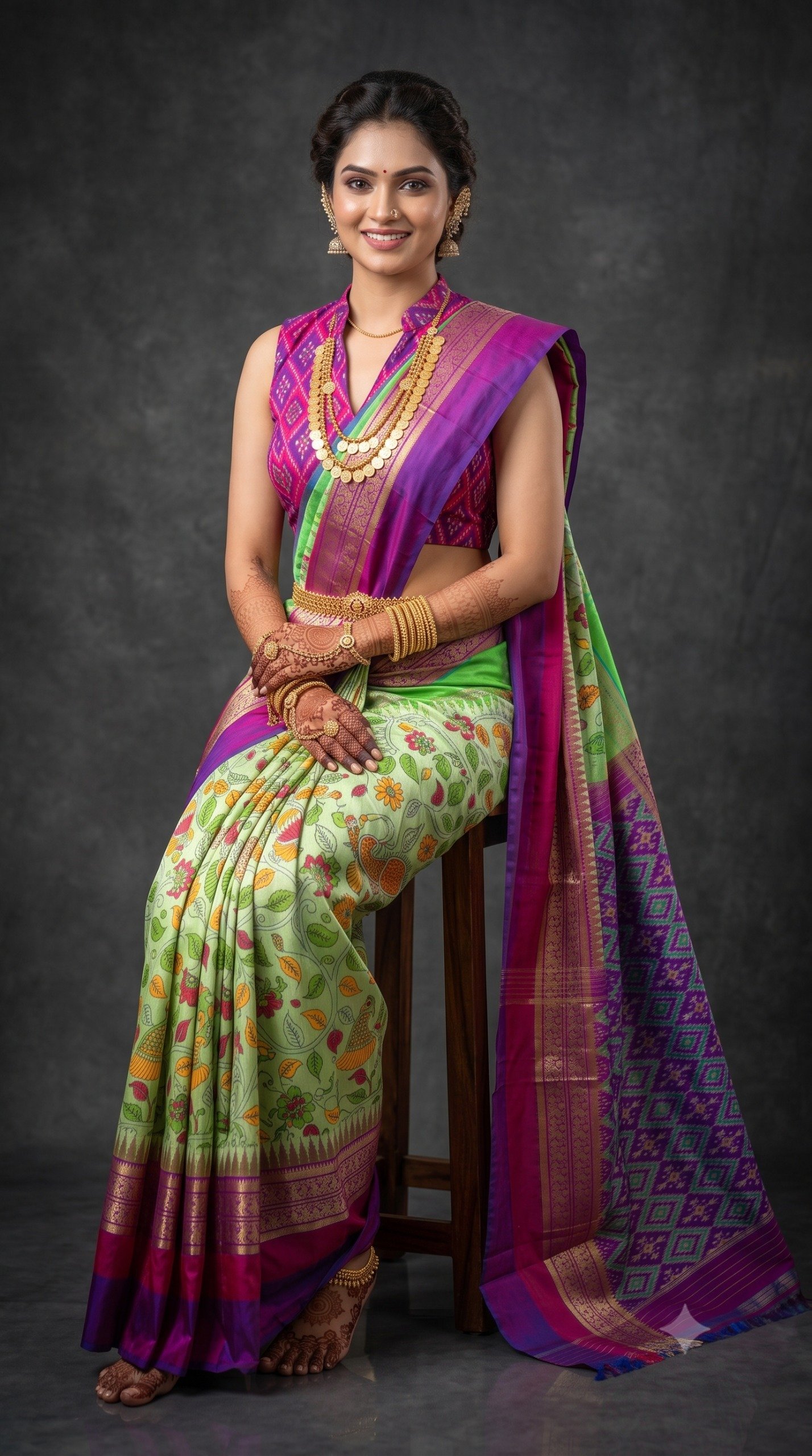 Ikat Print Saree - PANHG26-IPRSIZSDC-13