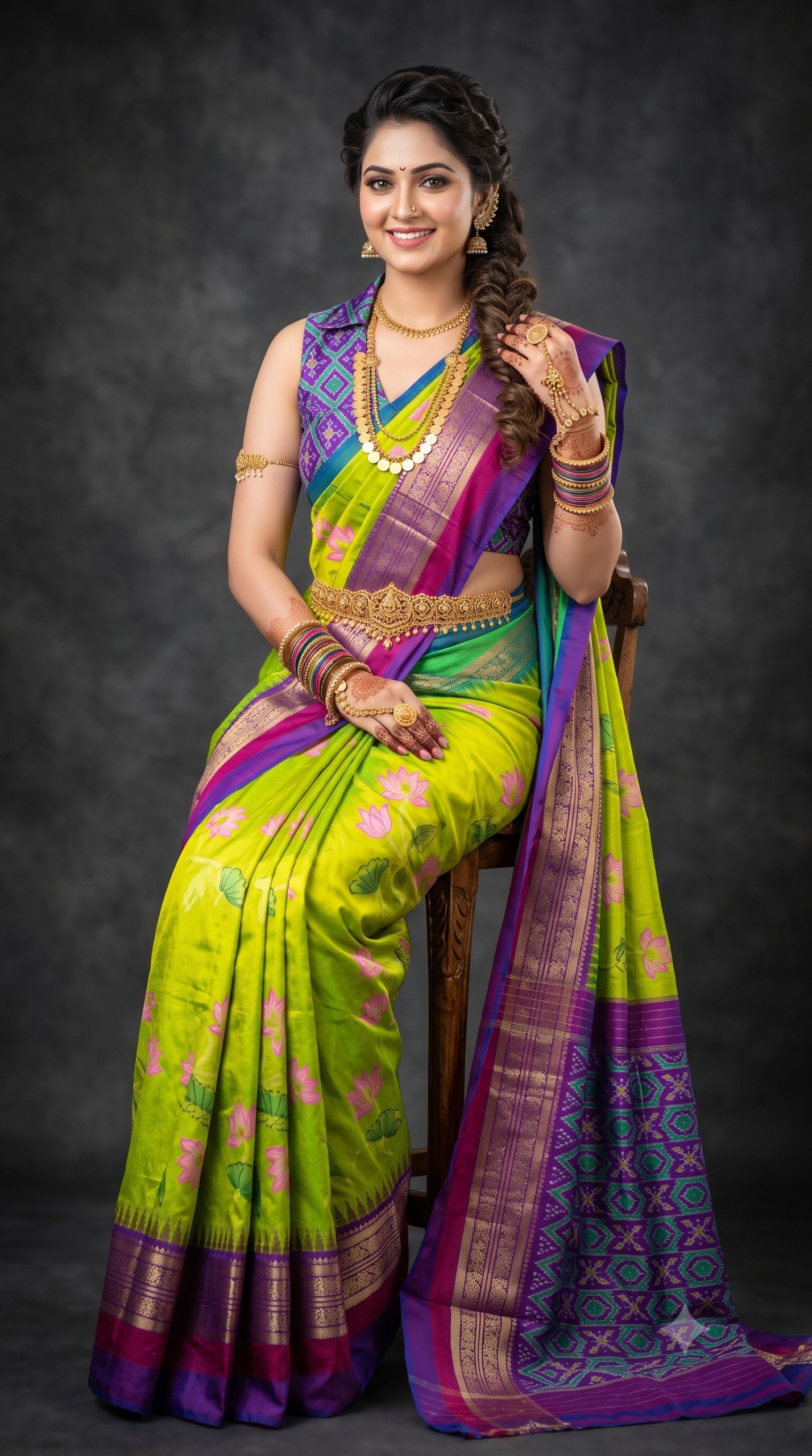 Ikat Print Saree - PANHG26-IPRSIZSDC-14