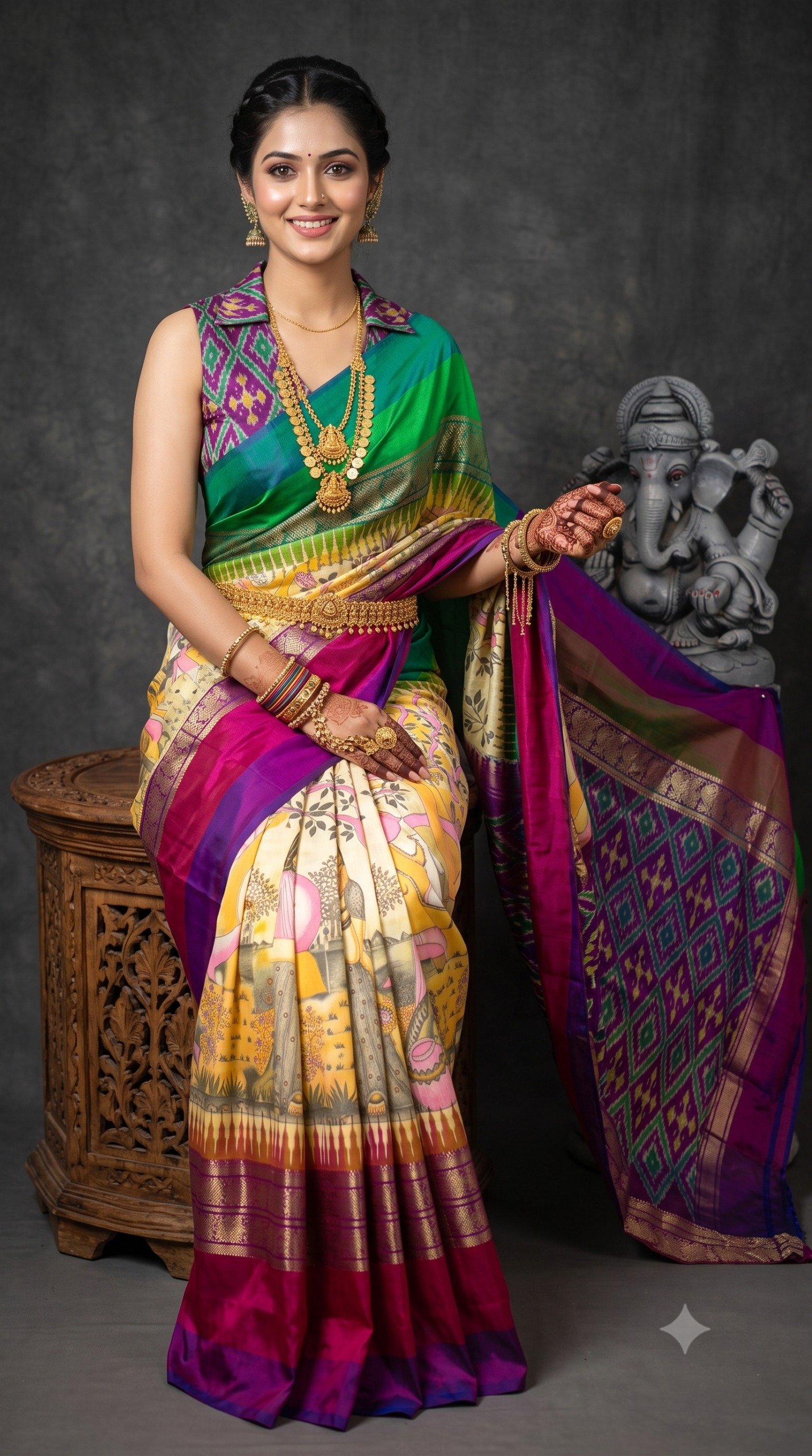 Ikat Print Saree - PANHG26-IPRSIZSDC-15