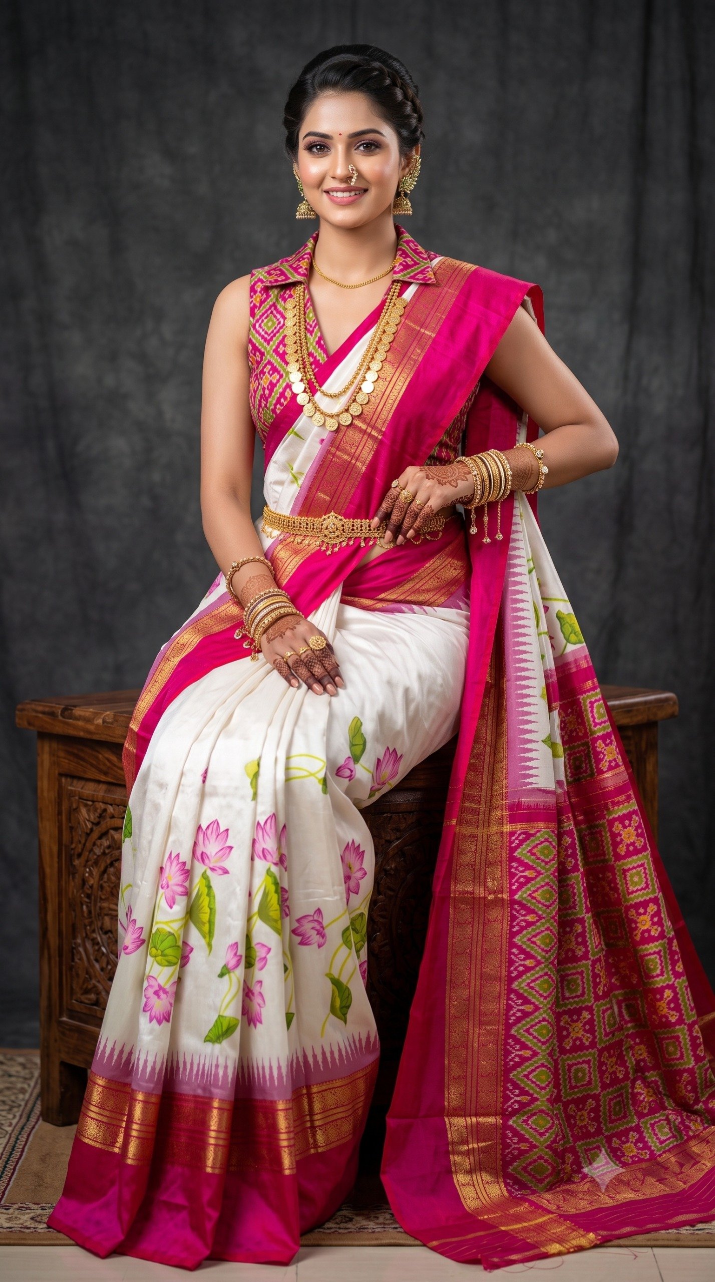 Ikat Print Saree - PANHG26-IPRSIZSDC-16