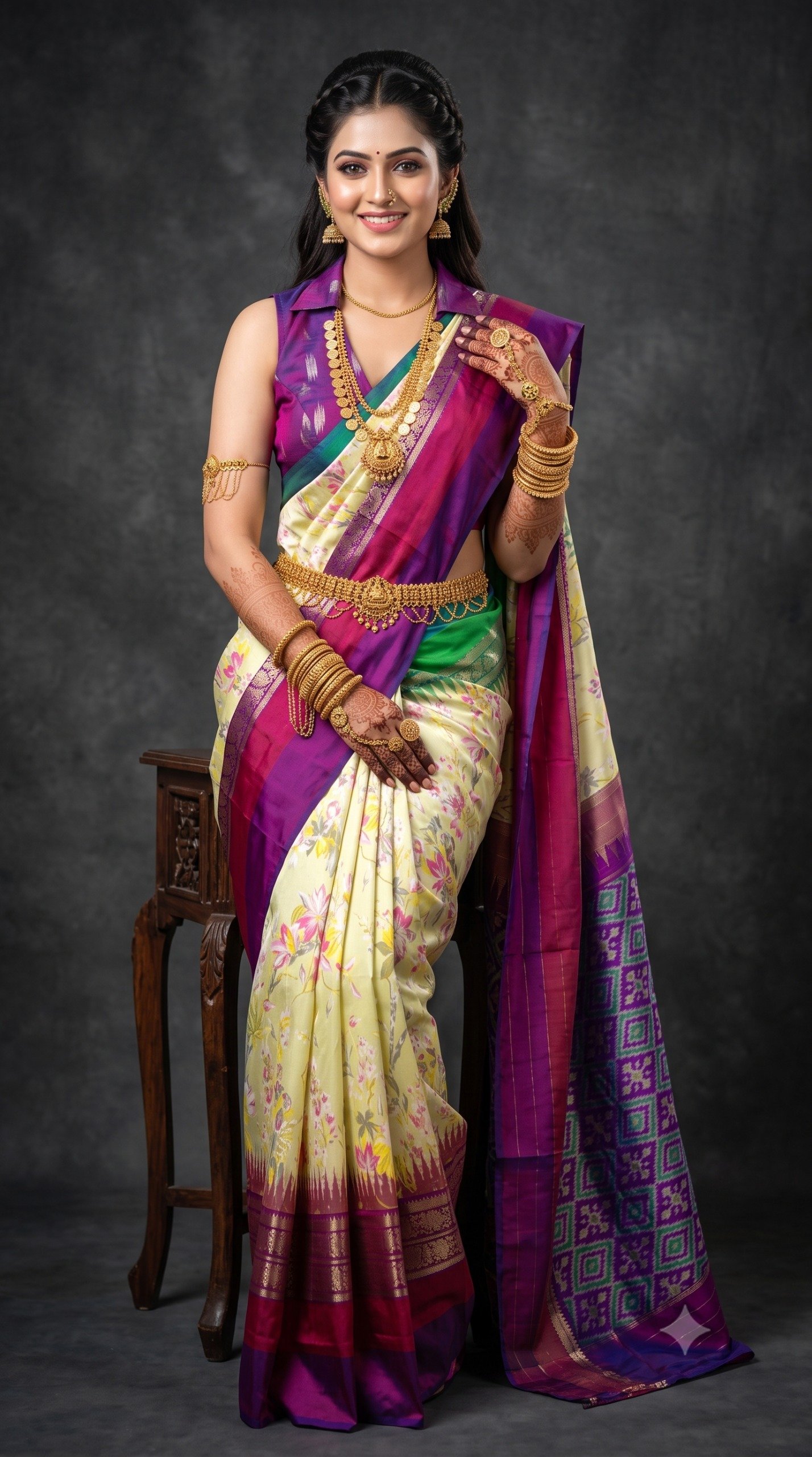 Ikat Print Saree - PANHG26-IPRSIZSDC-18