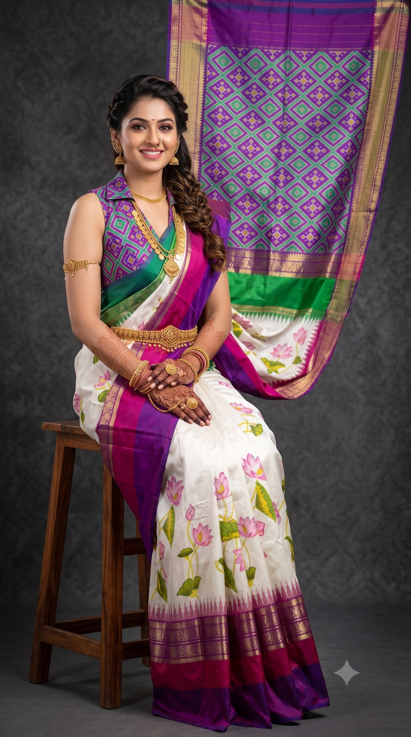 Ikat Print Saree - PANHG26-IPRSIZSDC-20