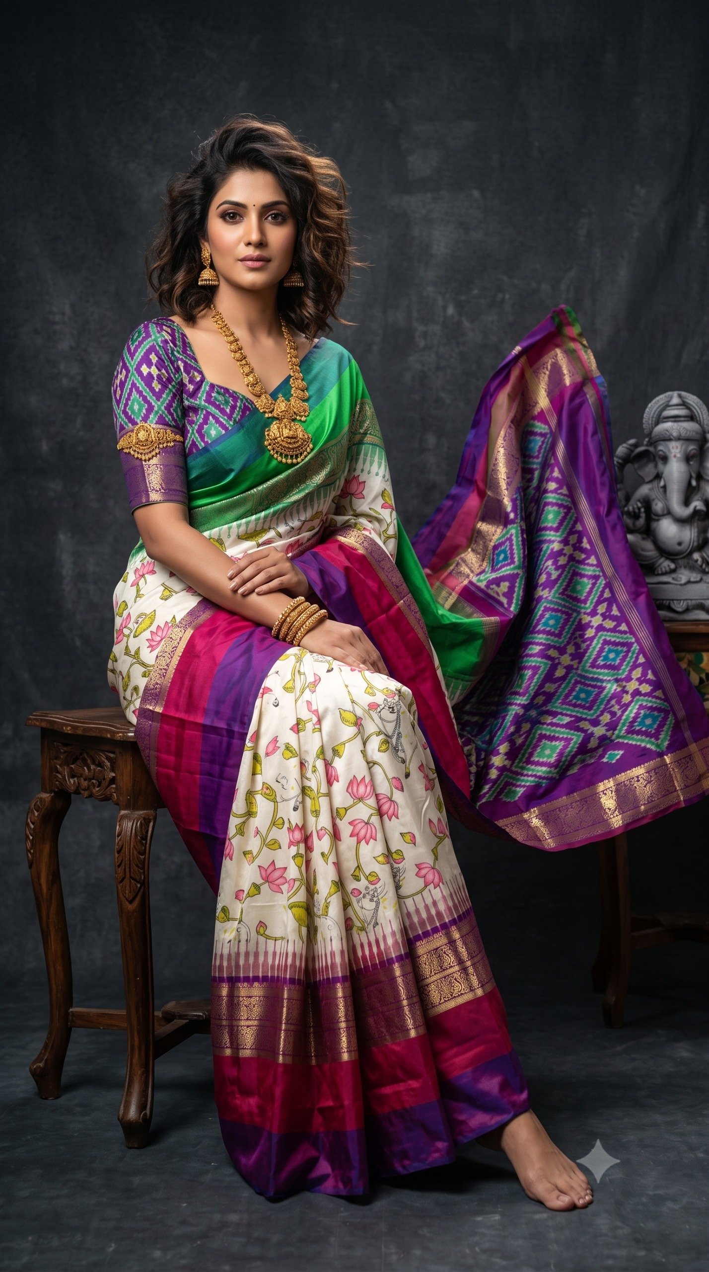 Ikat Print Saree - PANHG26-IPRSIZSDC-21