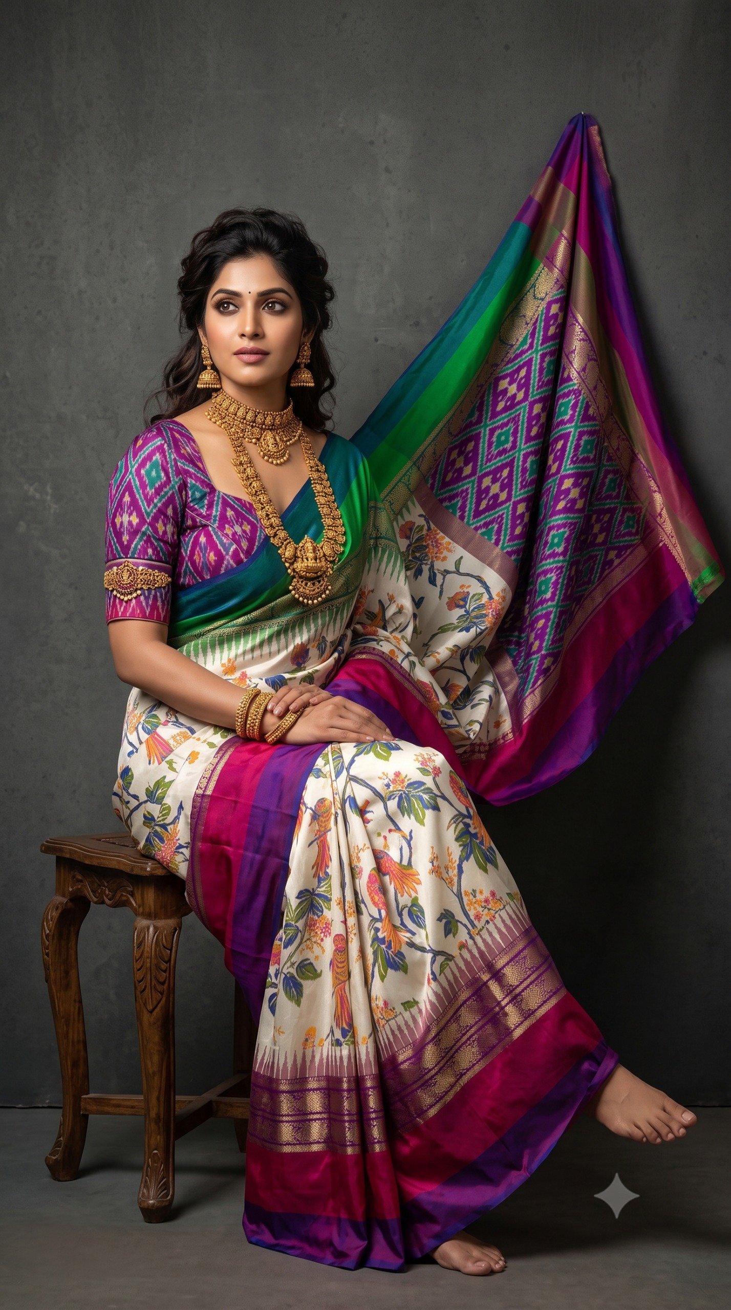 Ikat Print Saree - PANHG26-IPRSIZSDC-22