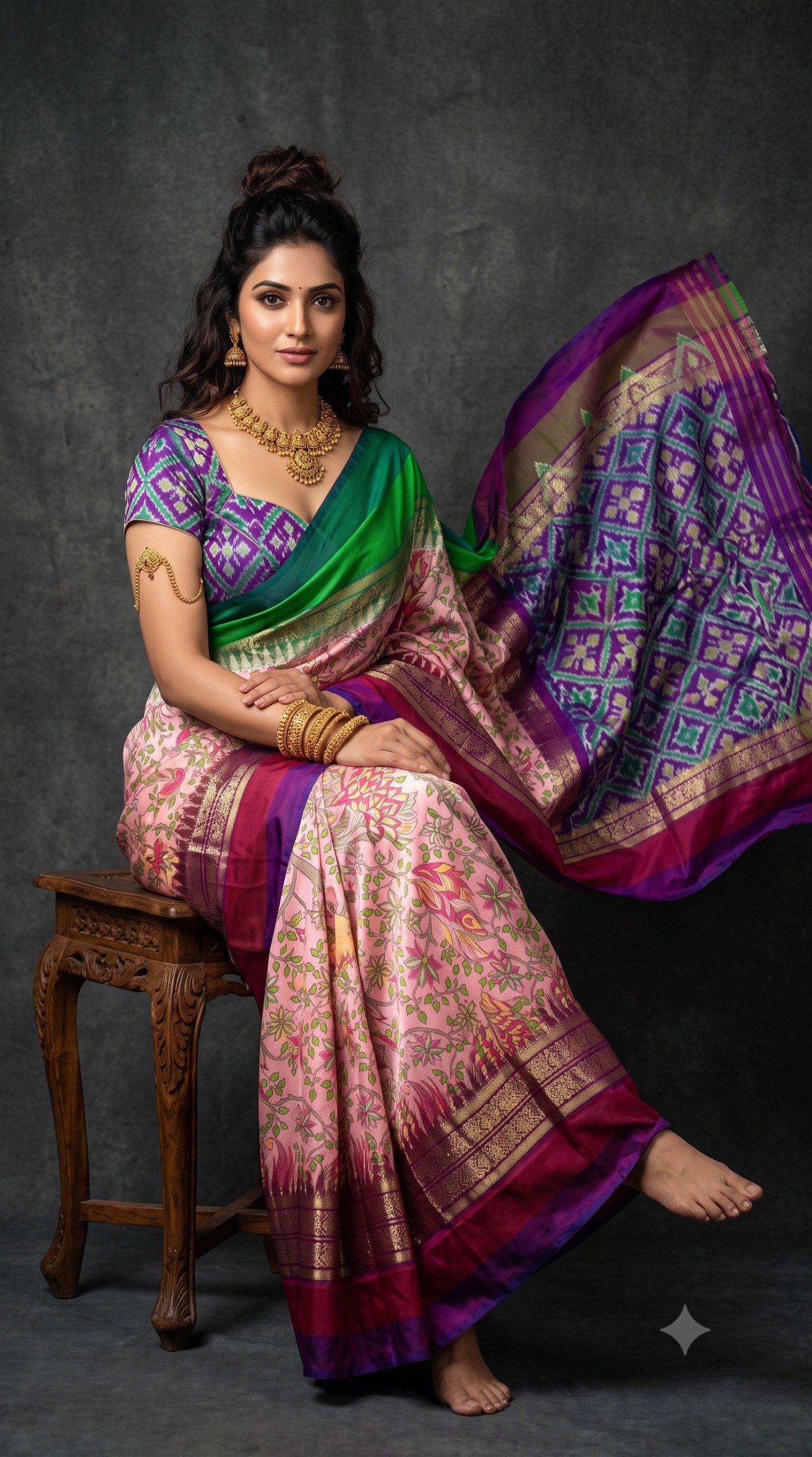 Ikat Print Saree - PANHG26-IPRSIZSDC-24