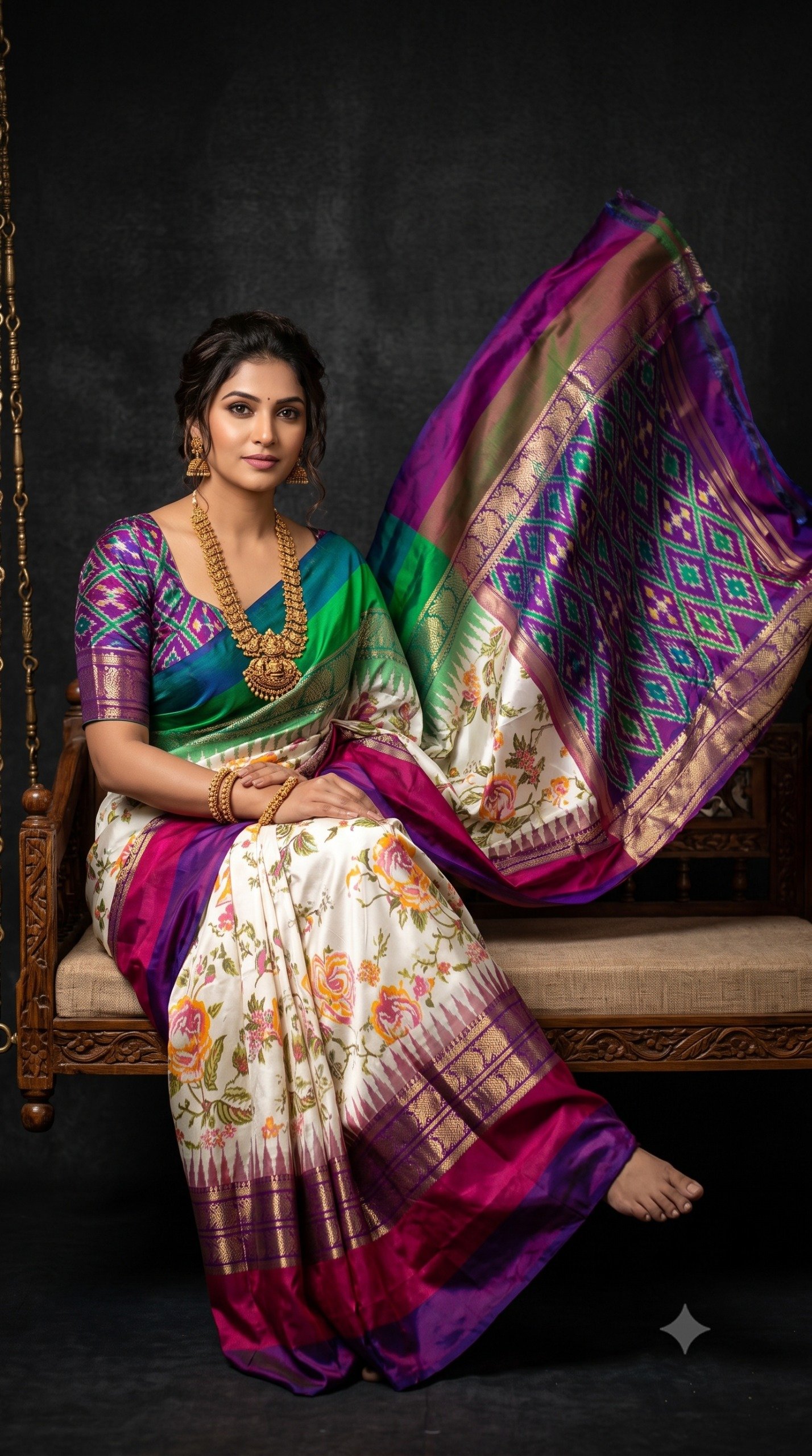 Ikat Print Saree - PANHG26-IPRSIZSDC-25