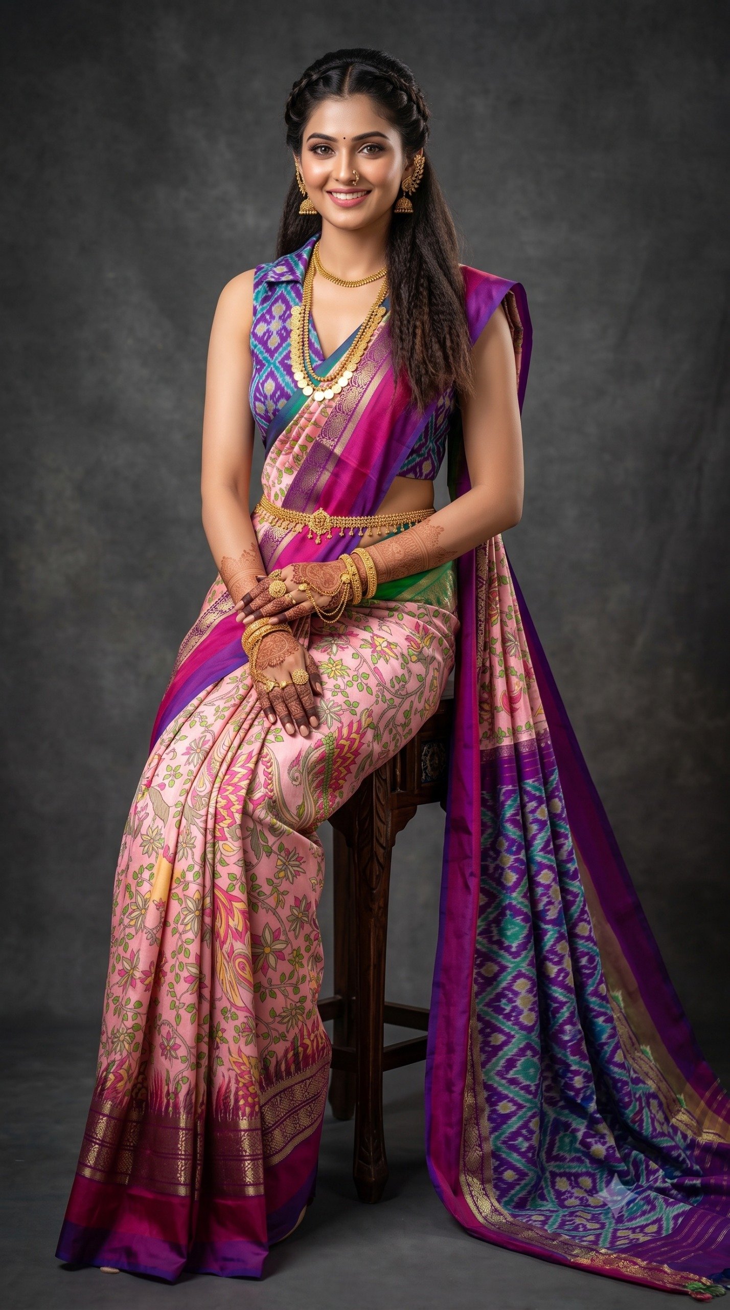 Ikat Print Saree - PANHG26-IPRSIZSDC-27