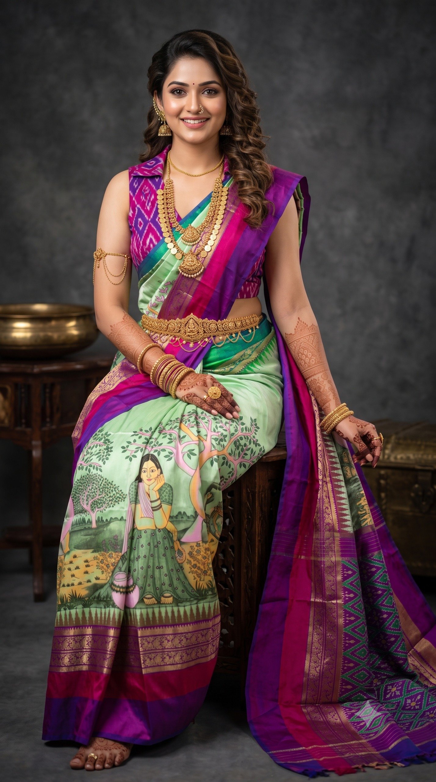 Ikat Print Saree - PANHG26-IPRSIZSDC-28