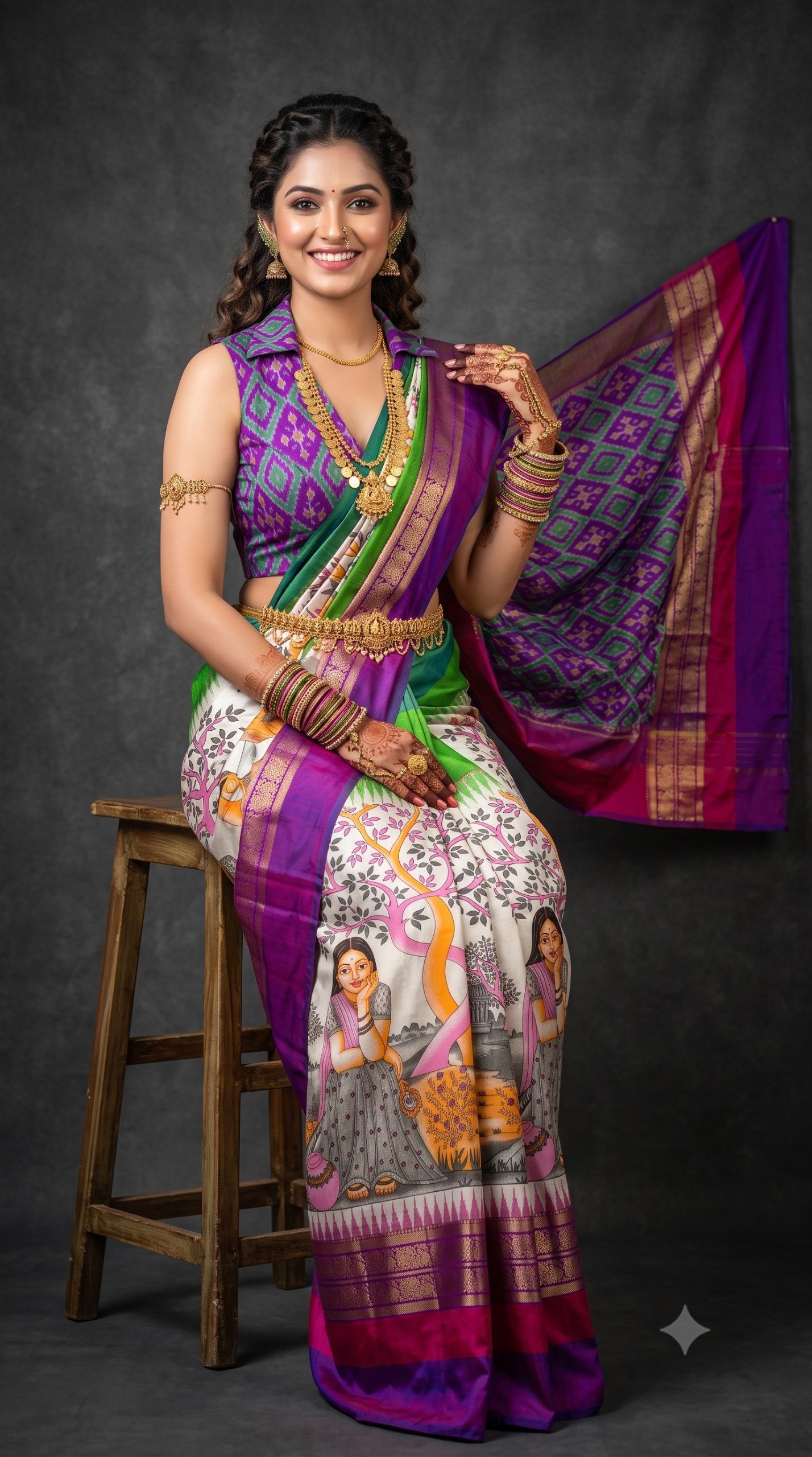 Ikat Print Saree - PANHG26-IPRSIZSDC-29