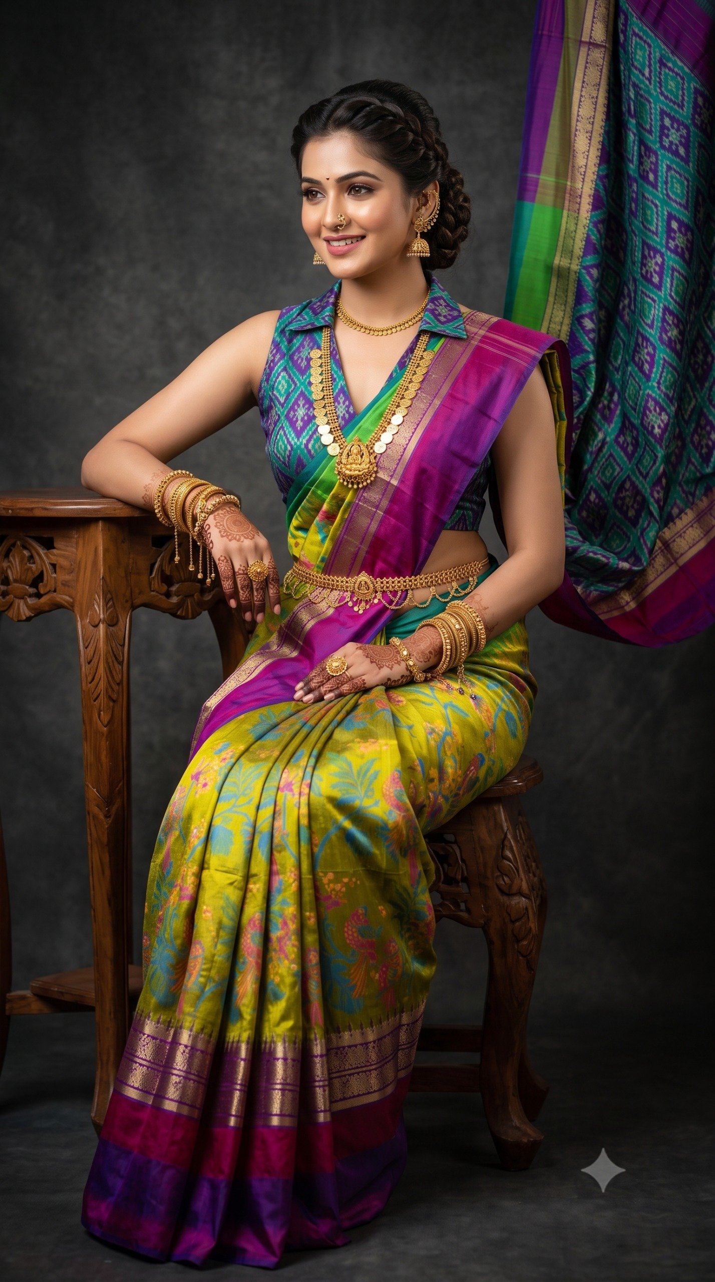 Ikat Print Saree - PANHG26-IPRSIZSDC-30