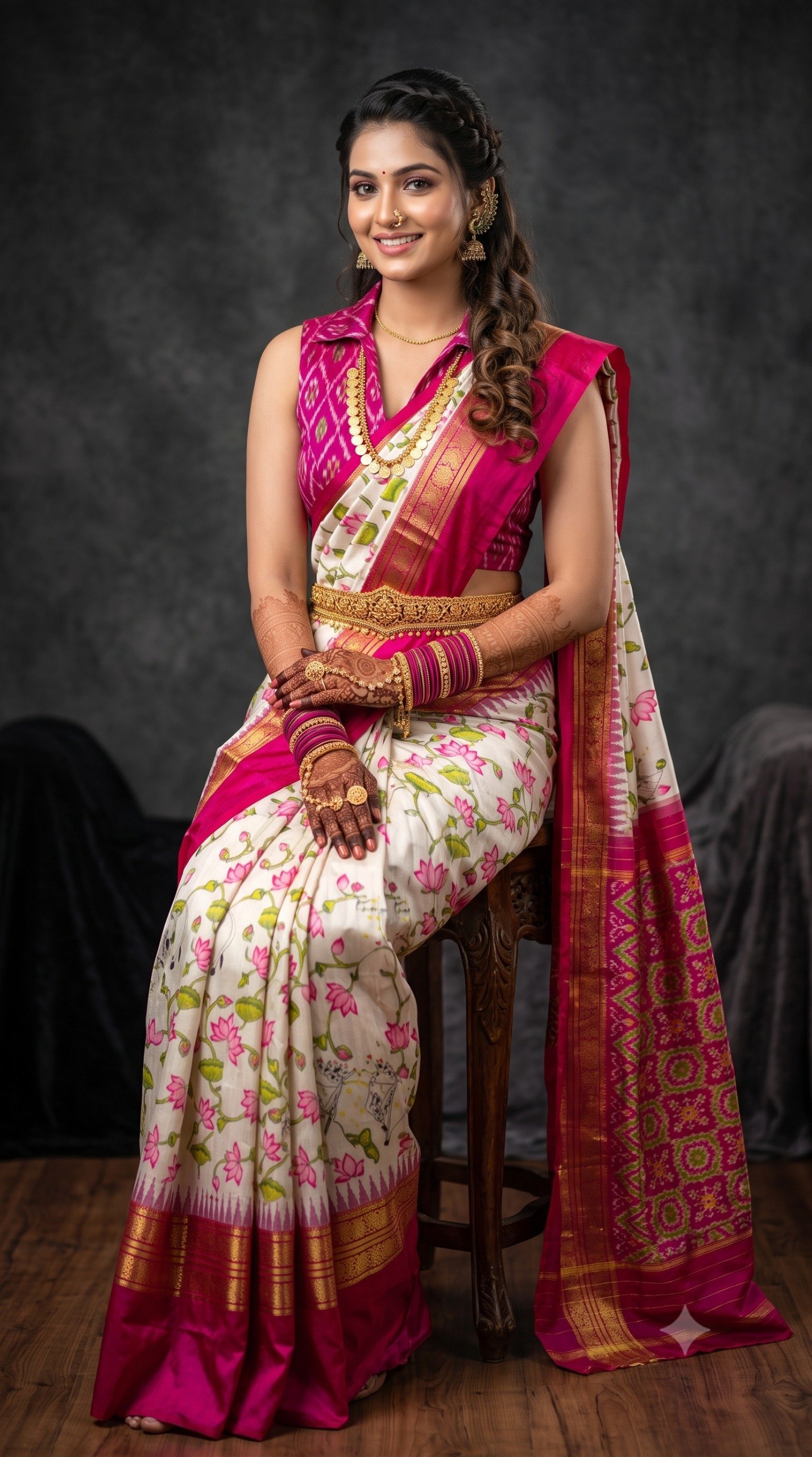 Ikat Print Saree - PANHG26-IPRSIZSDC-31