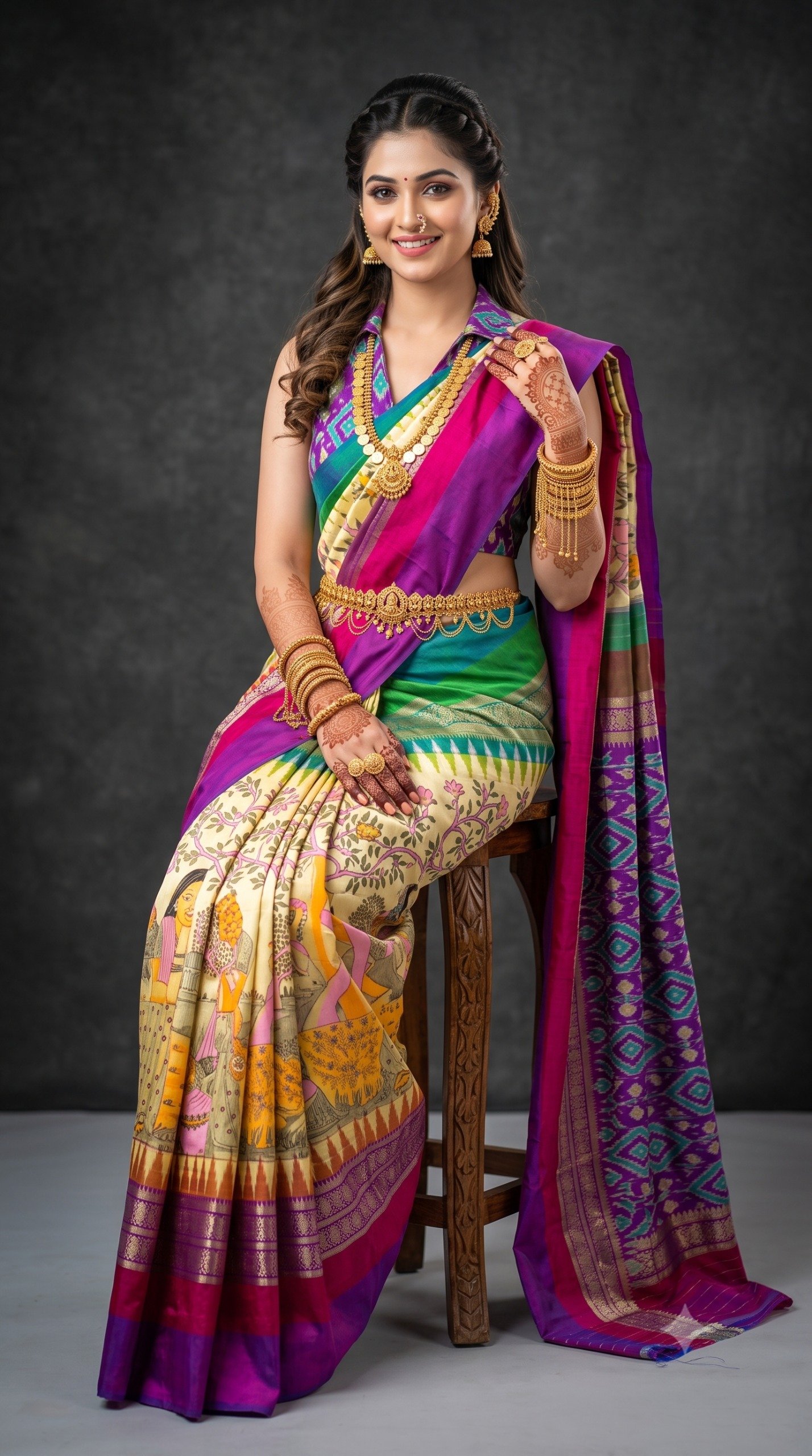 Ikat Print Saree - PANHG26-IPRSIZSDC-32