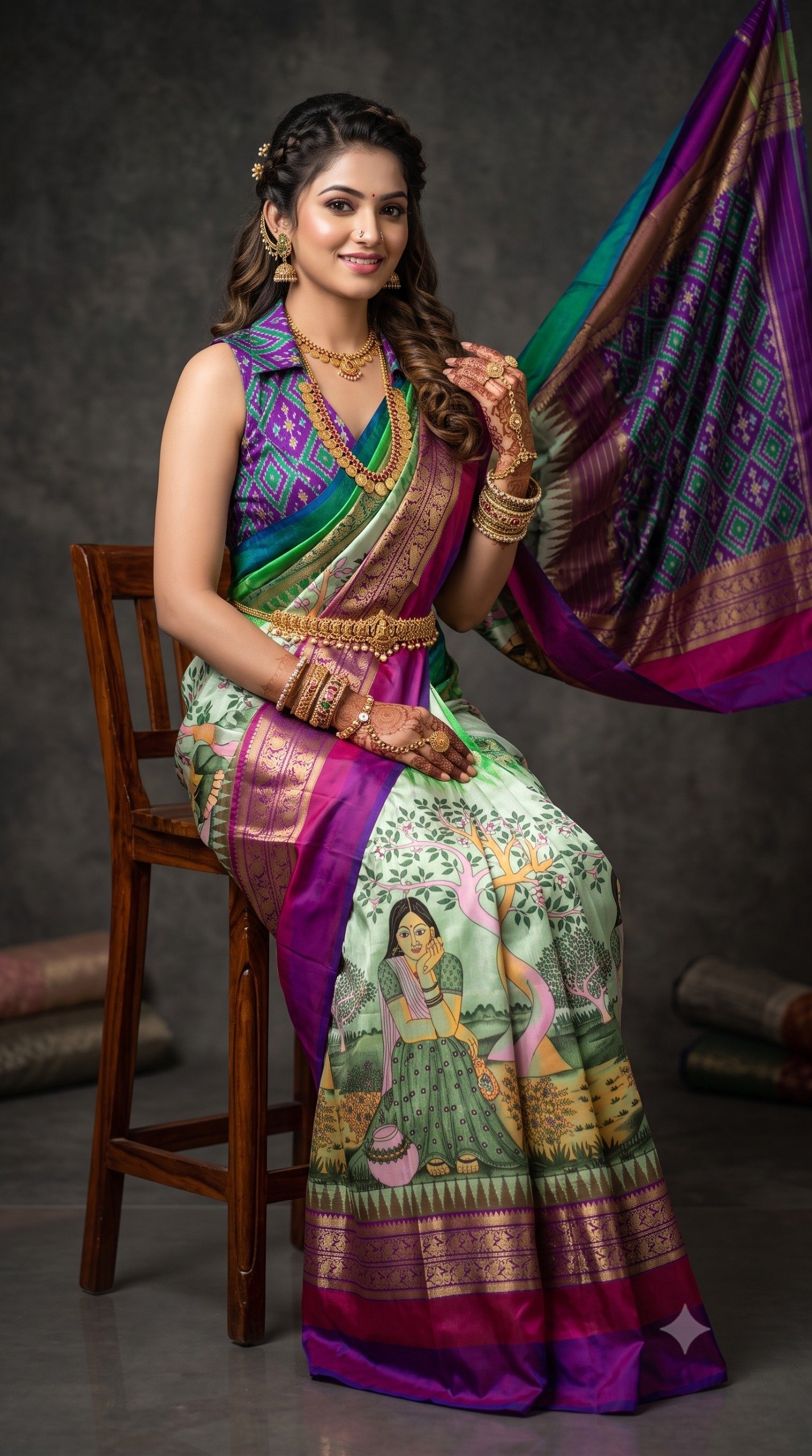 Ikat Print Saree - PANHG26-IPRSIZSDC-33