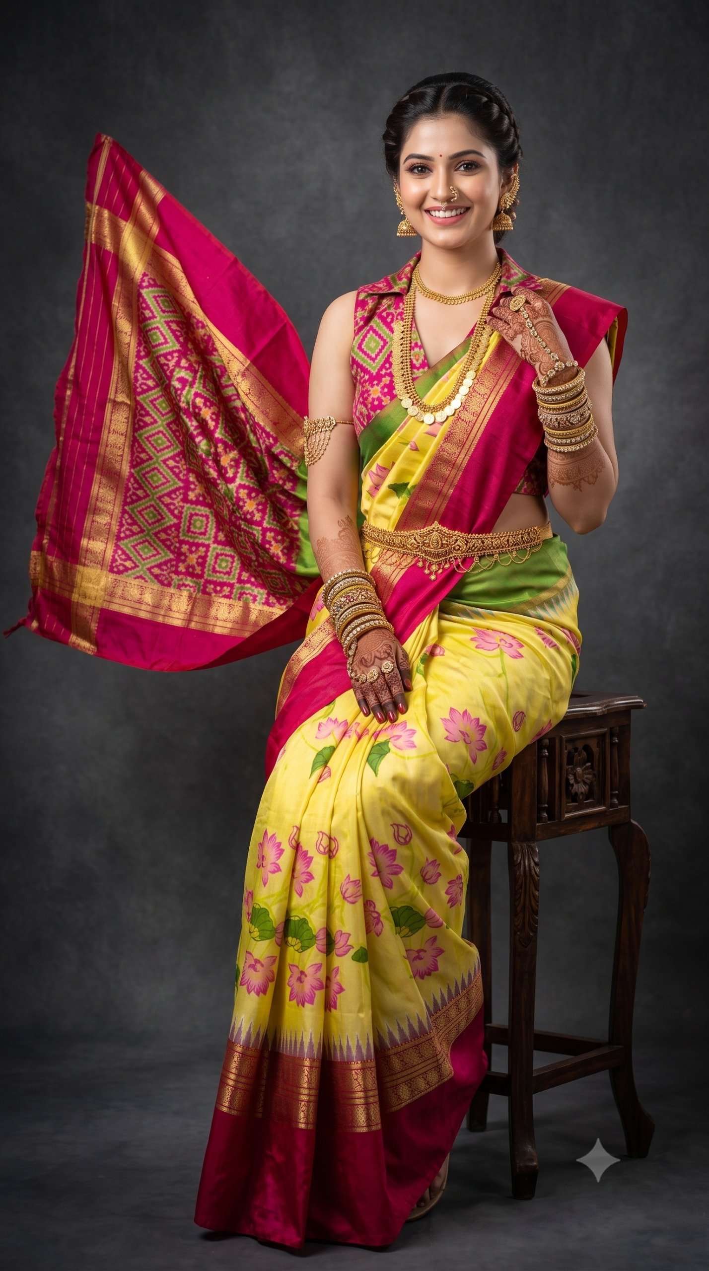 Ikat Print Saree - PANHG26-IPRSIZSDC-34