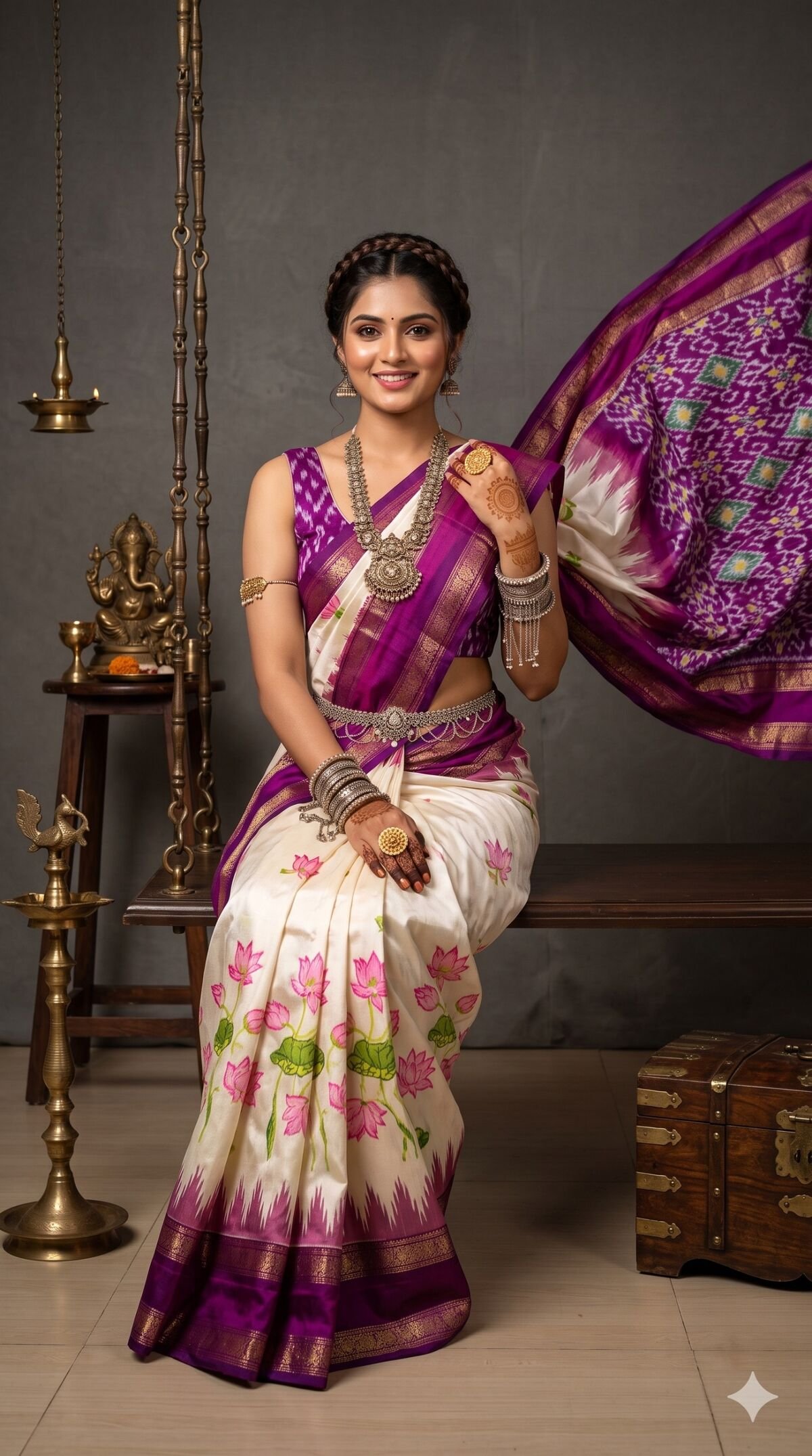 Ikat Print Saree - PANHL06-IPRSIZSCD-06