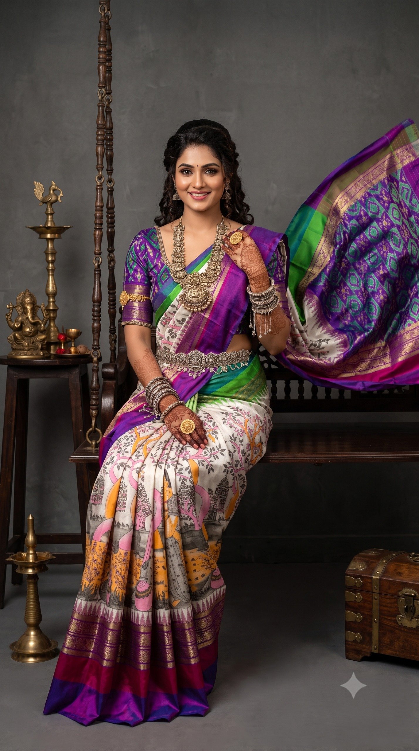 Ikat Print Saree - PANHL12-IPRSIZSDC-01