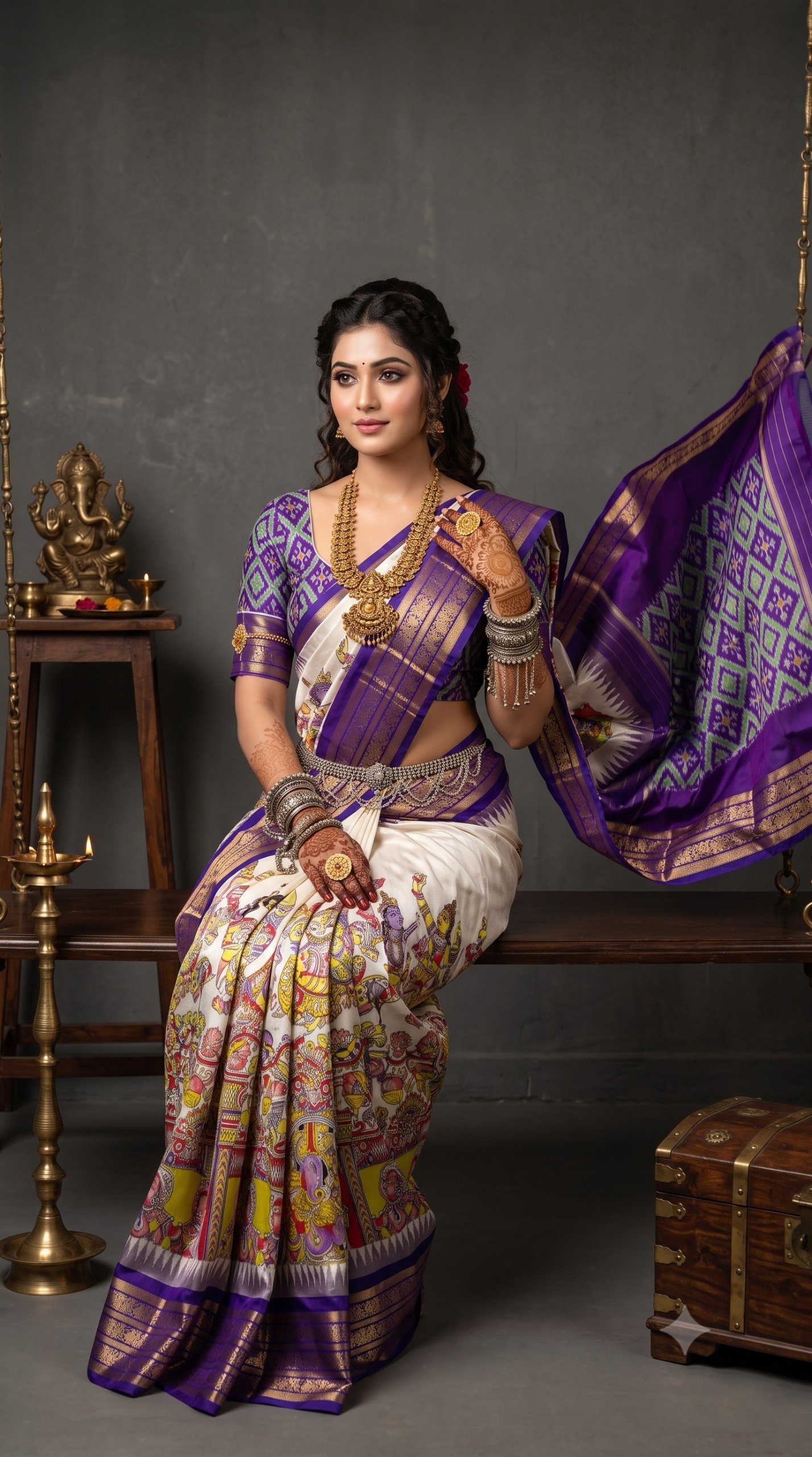 Ikat Print Saree - PANHL12-IPRSIZSDC-05