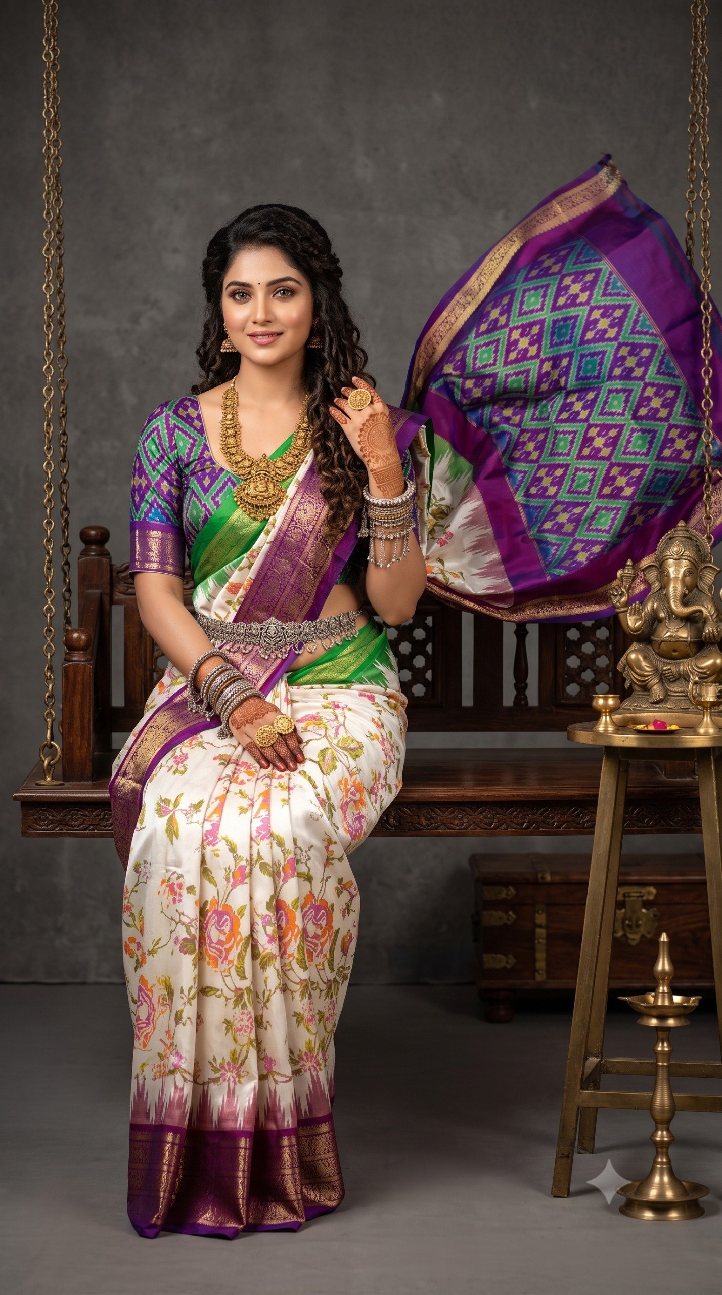 Ikat Print Saree - PANHL12-IPRSIZSDC-06