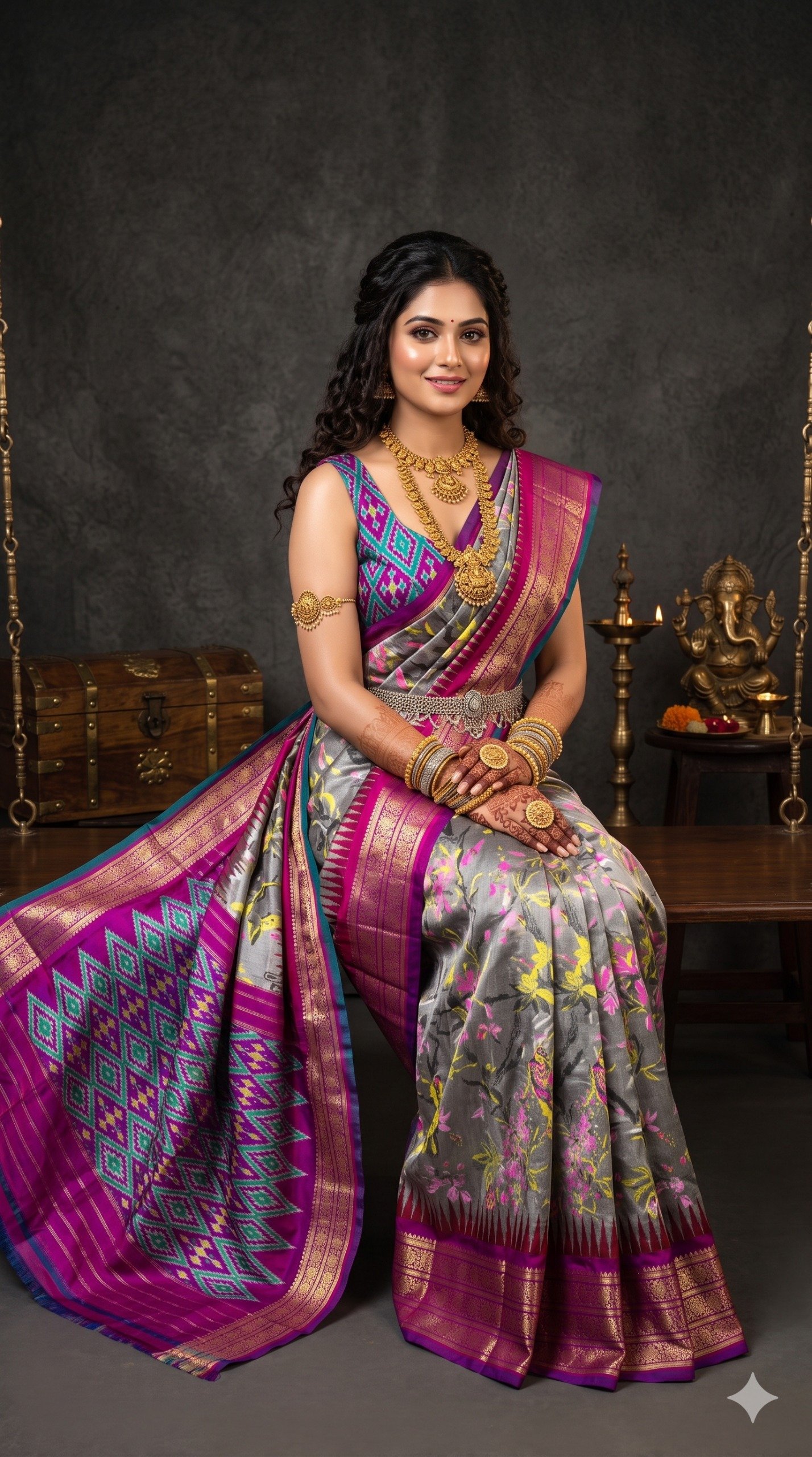 Ikat Print Saree - PANHL12-IPRSIZSDC-11