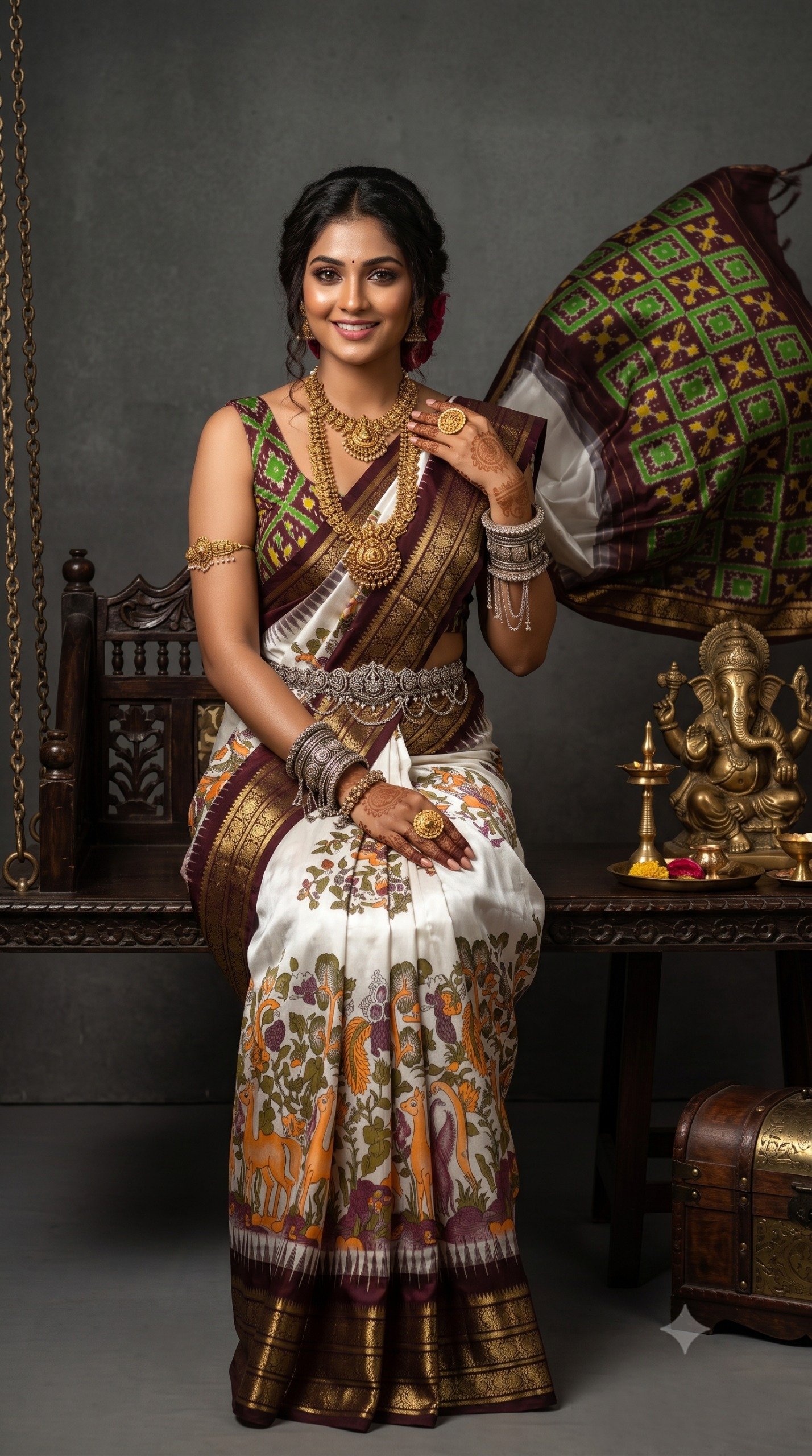 Ikat Print Saree - PANHL12-IPRSIZSDC-12