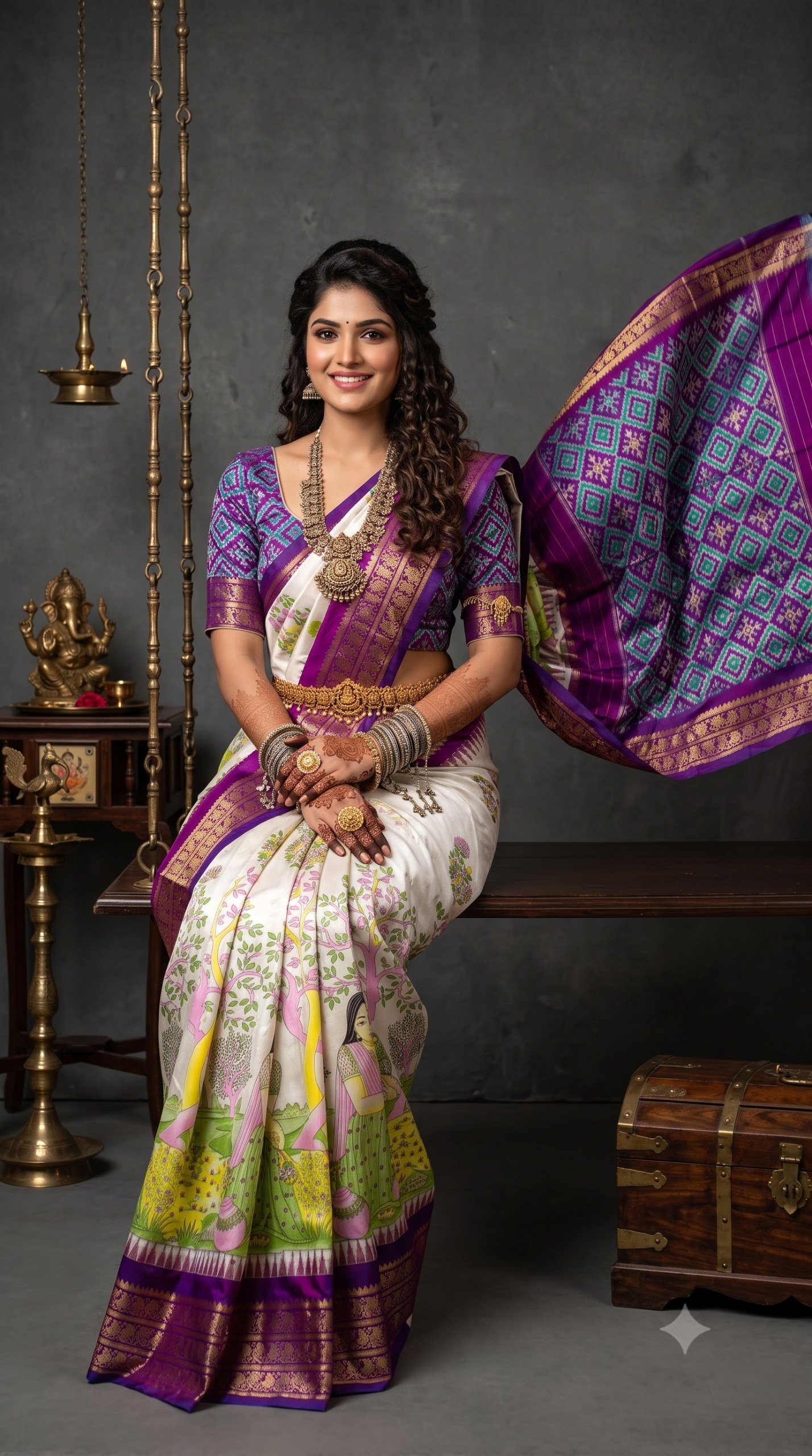 Ikat Print Saree - PANHL12-IPRSIZSDC-14