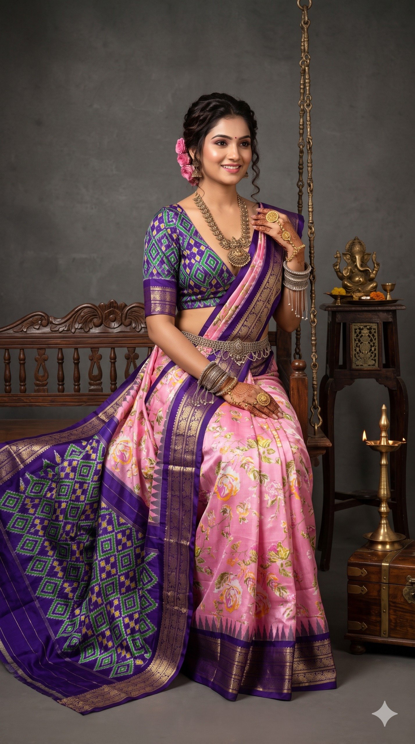Ikat Print Saree - PANHL12-IPRSIZSDC-22